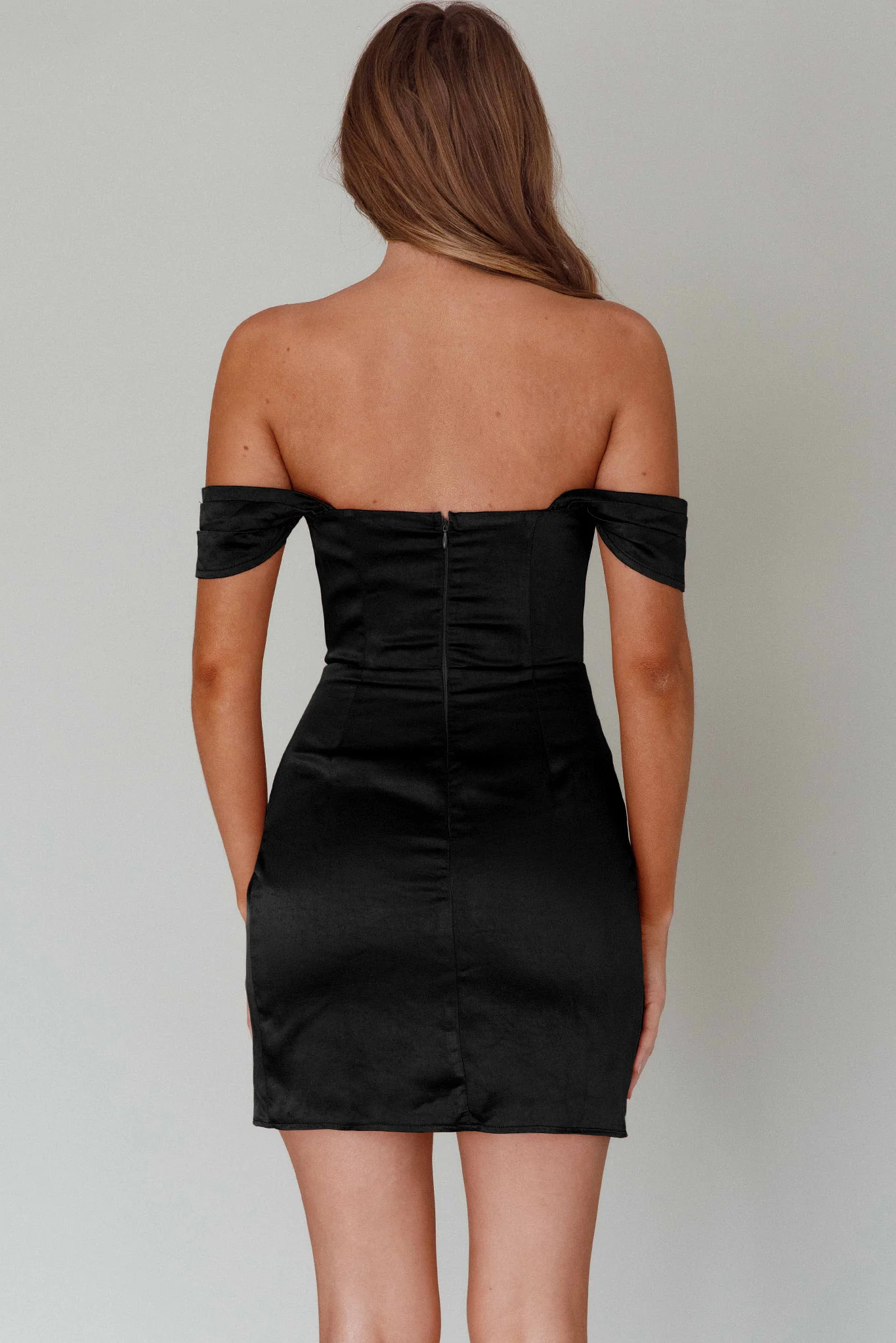 Night To Remember Off-Shoulder Satin Dress Black - Sonourner
