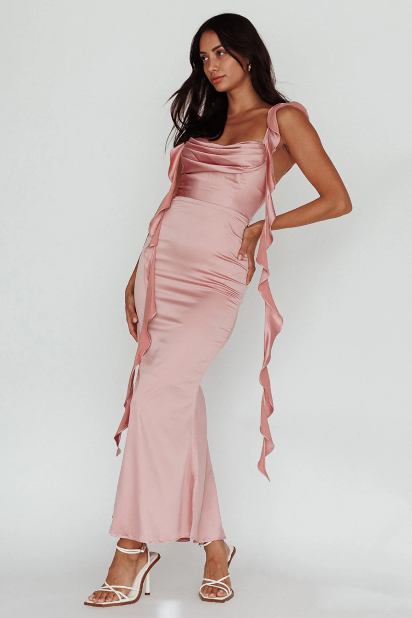 Blushing Ruffle Trim Midi Dress Mauve - Sonourner