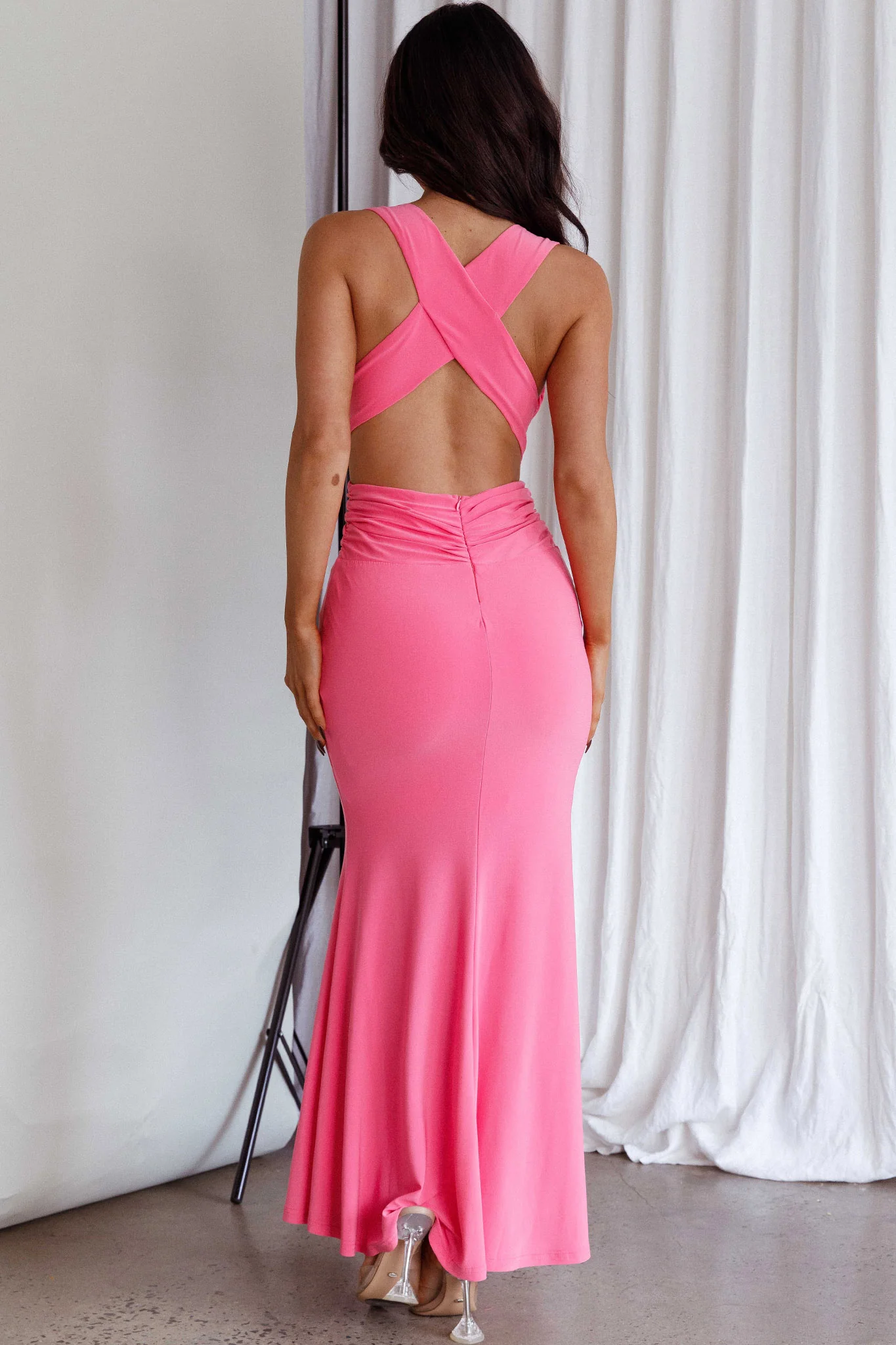 High Life Plunging Neckline Maxi Dress Hot Pink - Sonourner