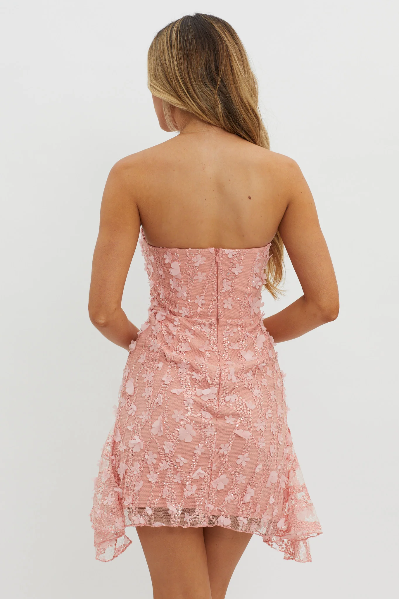 Lacynda Strapless Embellished Mini Dress Pink - Sonourner