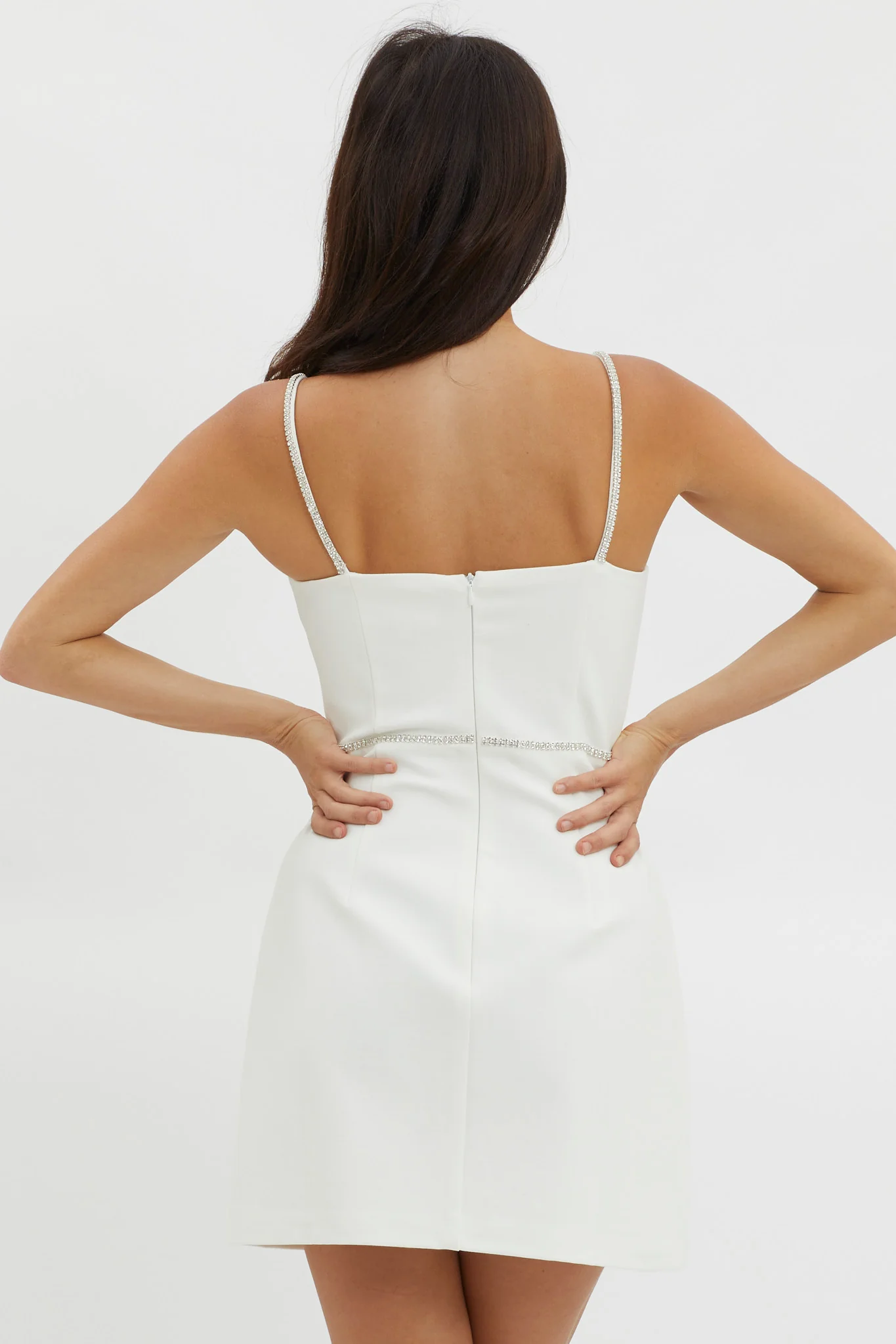 Xharia Diamante Trim Mini Dress Off White - Sonourner