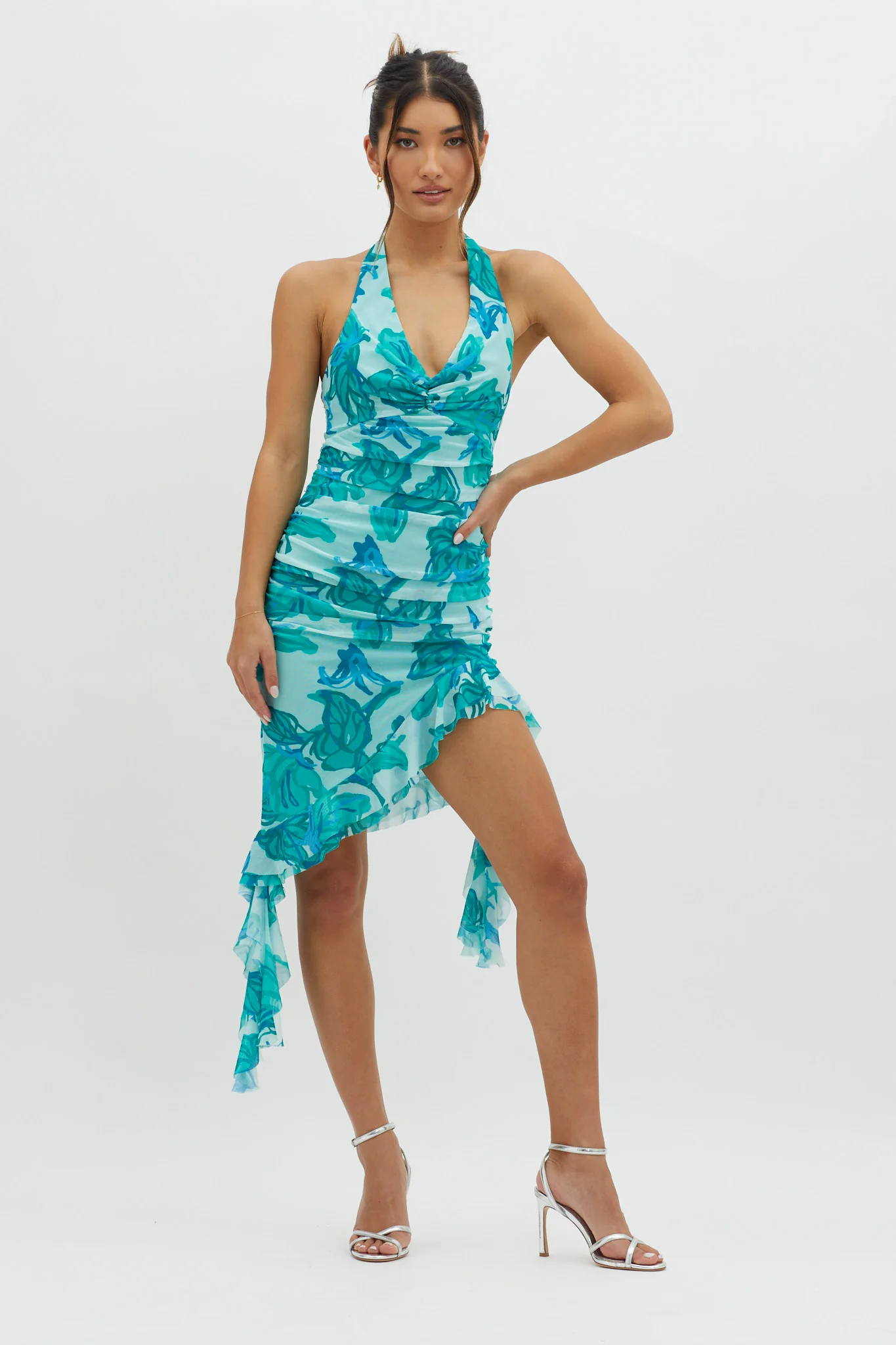 Get It Started Halterneck Ruffle Mini Dress Green - Sonourner