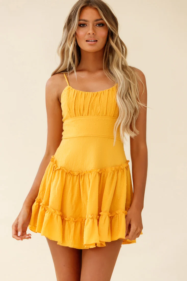 Stolen Moments Cami Strap Ruffle Dress Yellow - Sonourner