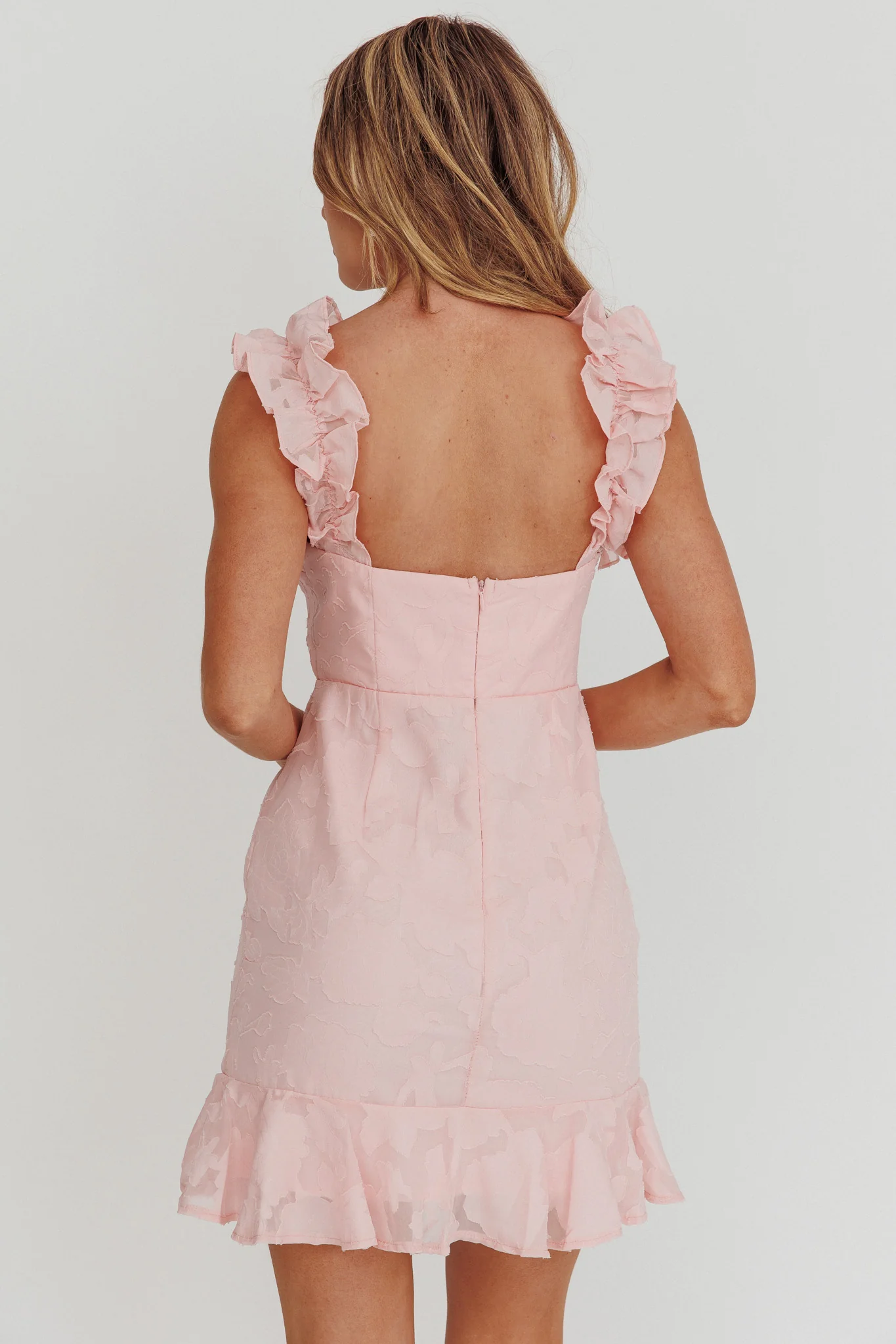 Annie Ruffle Shoulder Mini Dress Pink - Sonourner