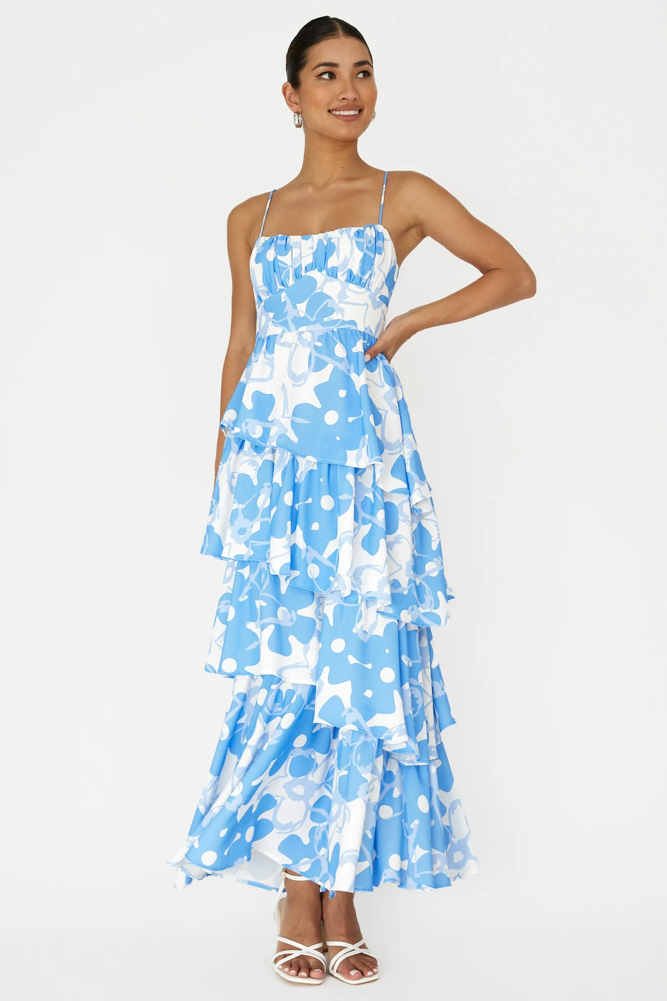 Hopeful Tiered Layered Maxi Dress Blue - Sonourner