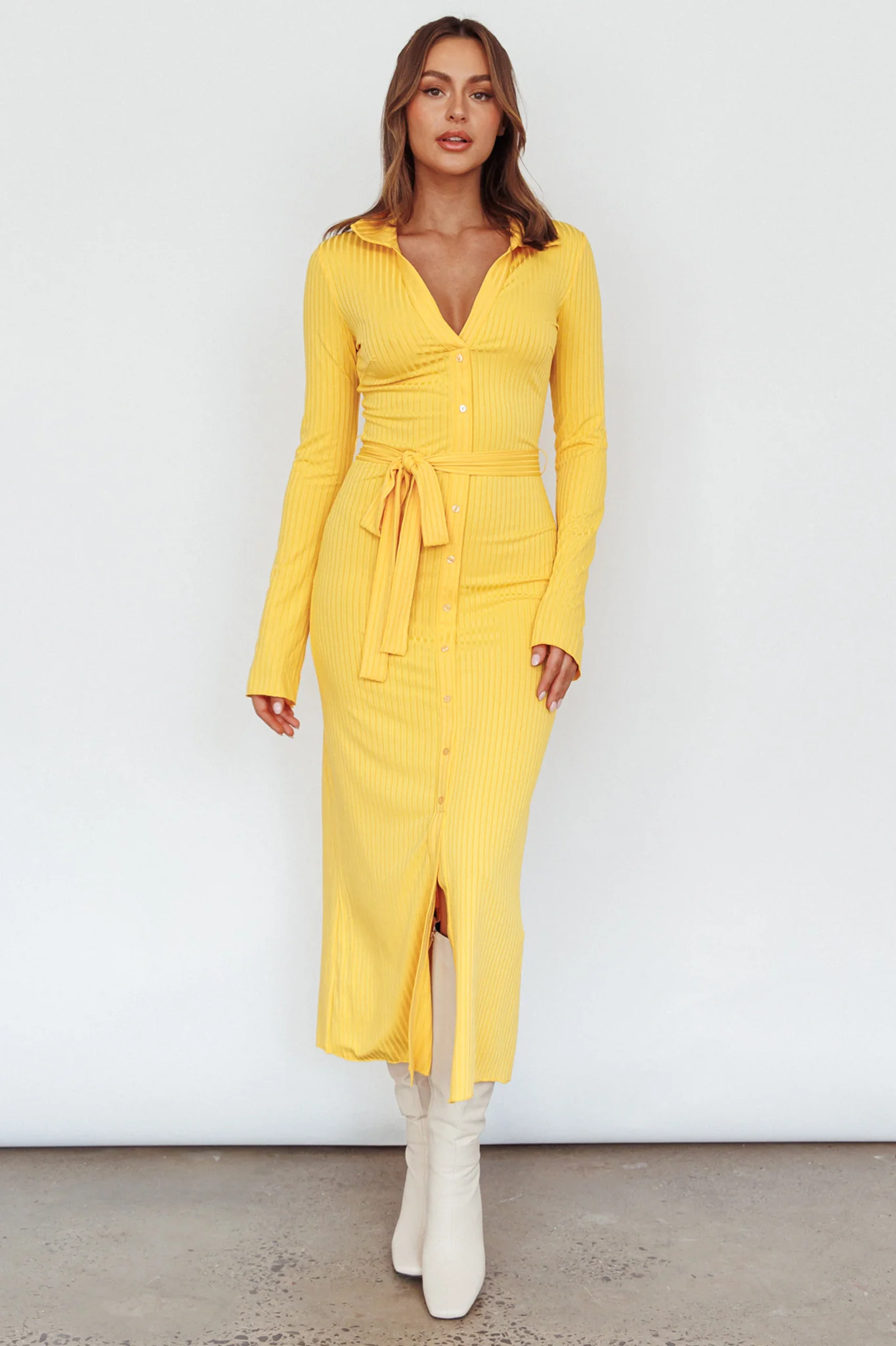 Eastcoast Collared Placket Midi Dress Yellow - Sonourner