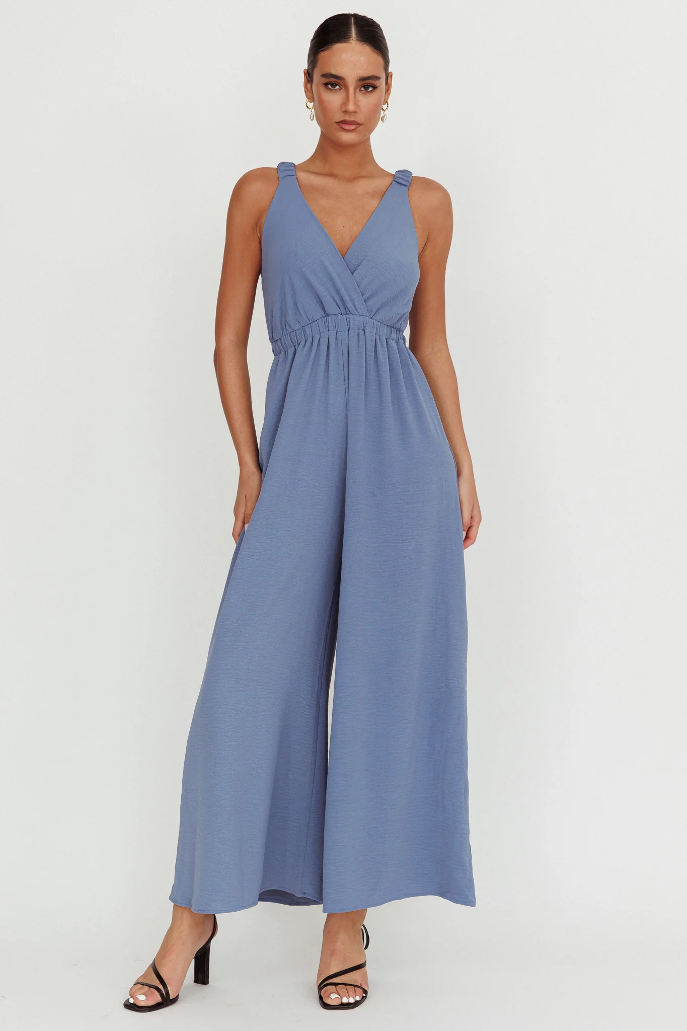 Everything Crossover Strap Jumpsuit Storm Blue - Sonourner