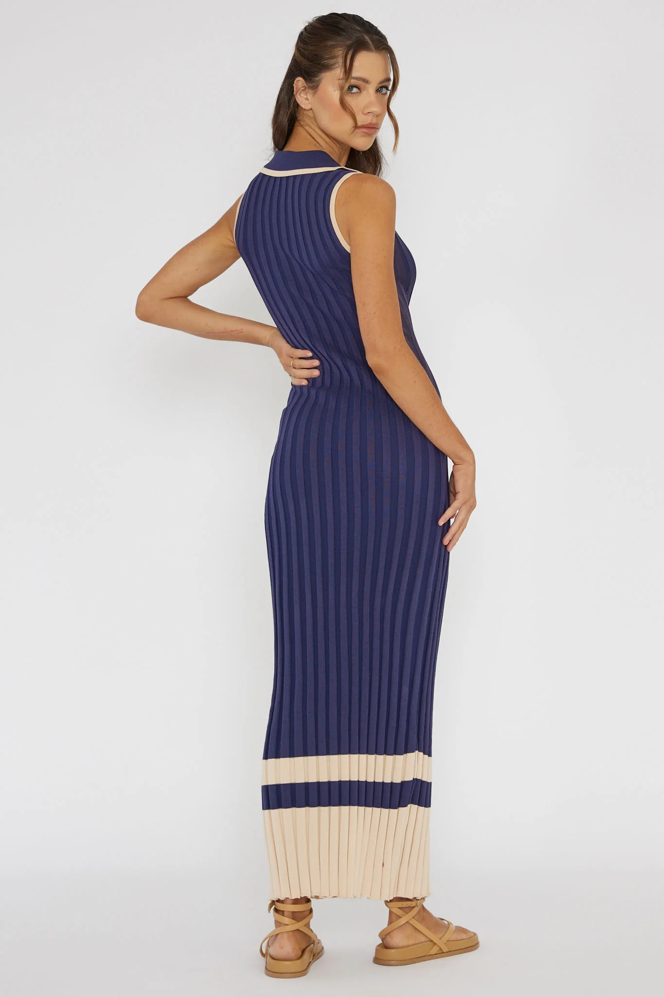 Cayla Button-Up Ribbed Knit Dress Navy - Sonourner