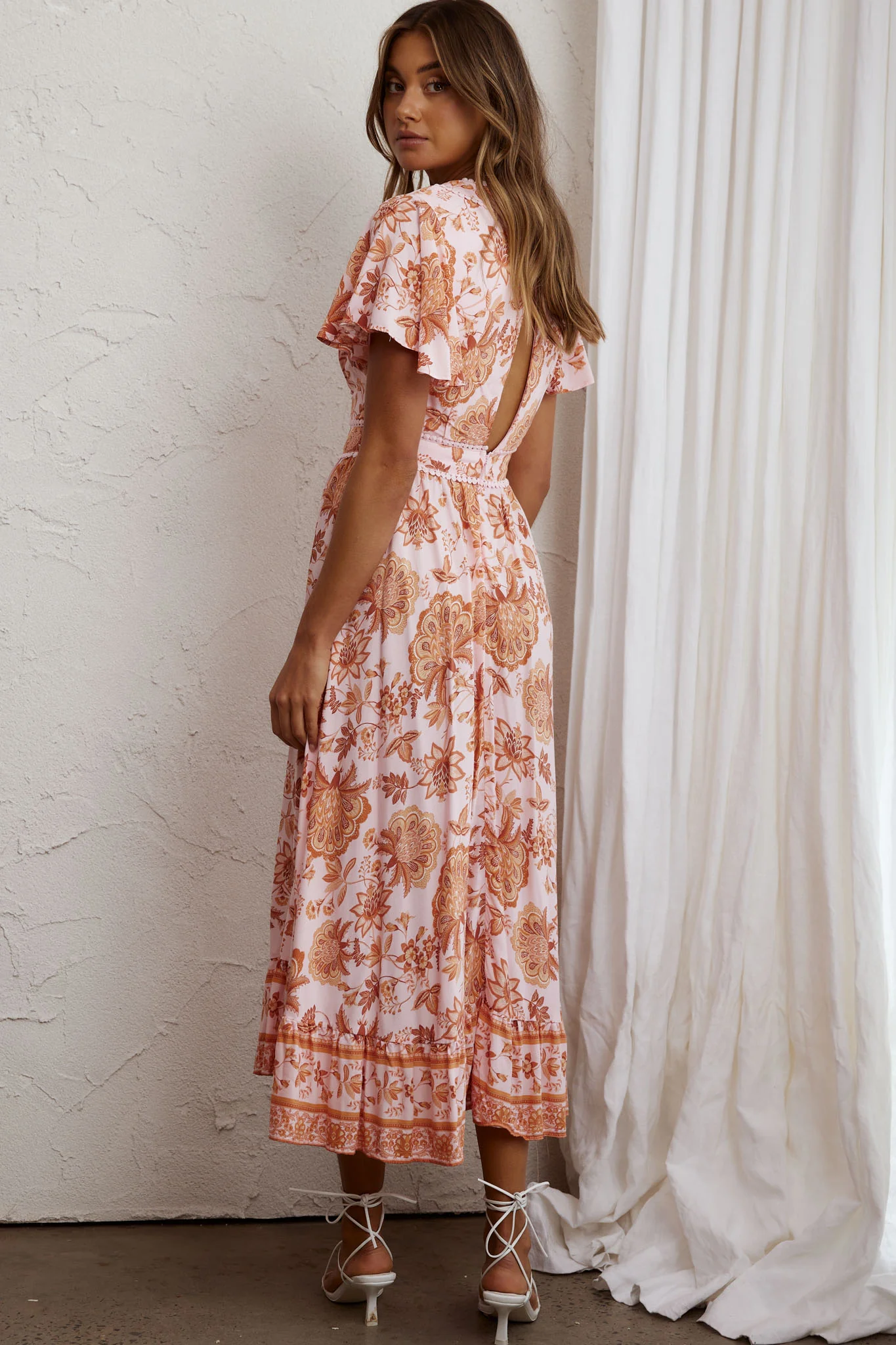 Kailee Short Sleeve Midi Dress Pink/Orange - Sonourner