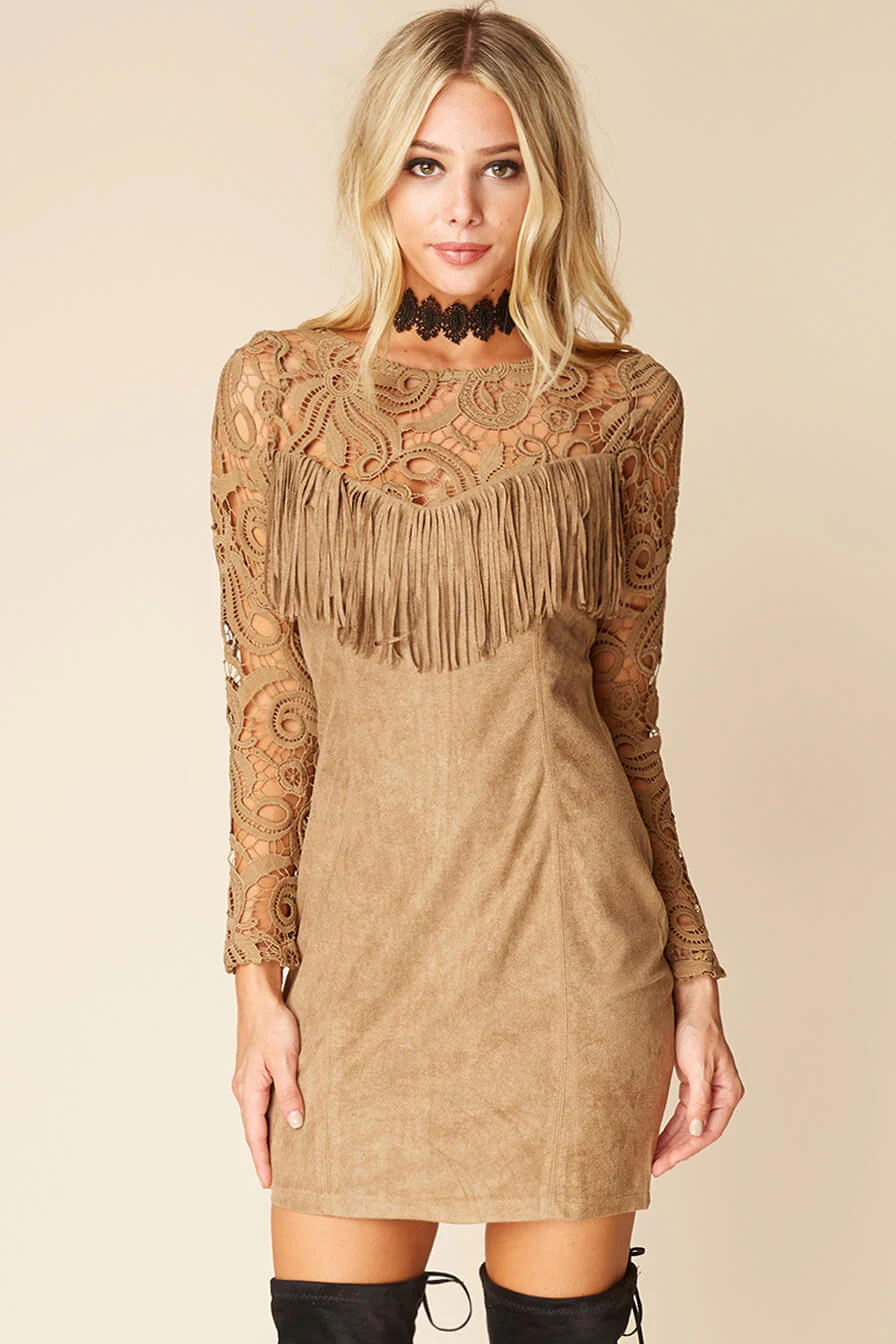 Francie Fringe Dress Brown - Sonourner