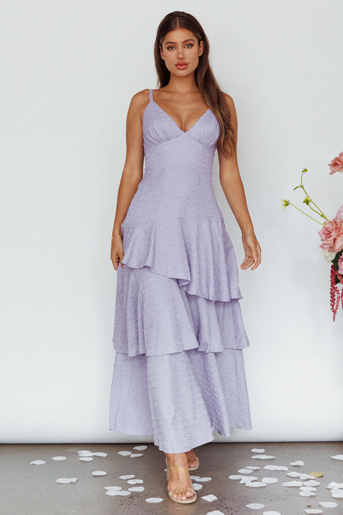 New Vibes Layered Hem Maxi Dress Lilac - Sonourner