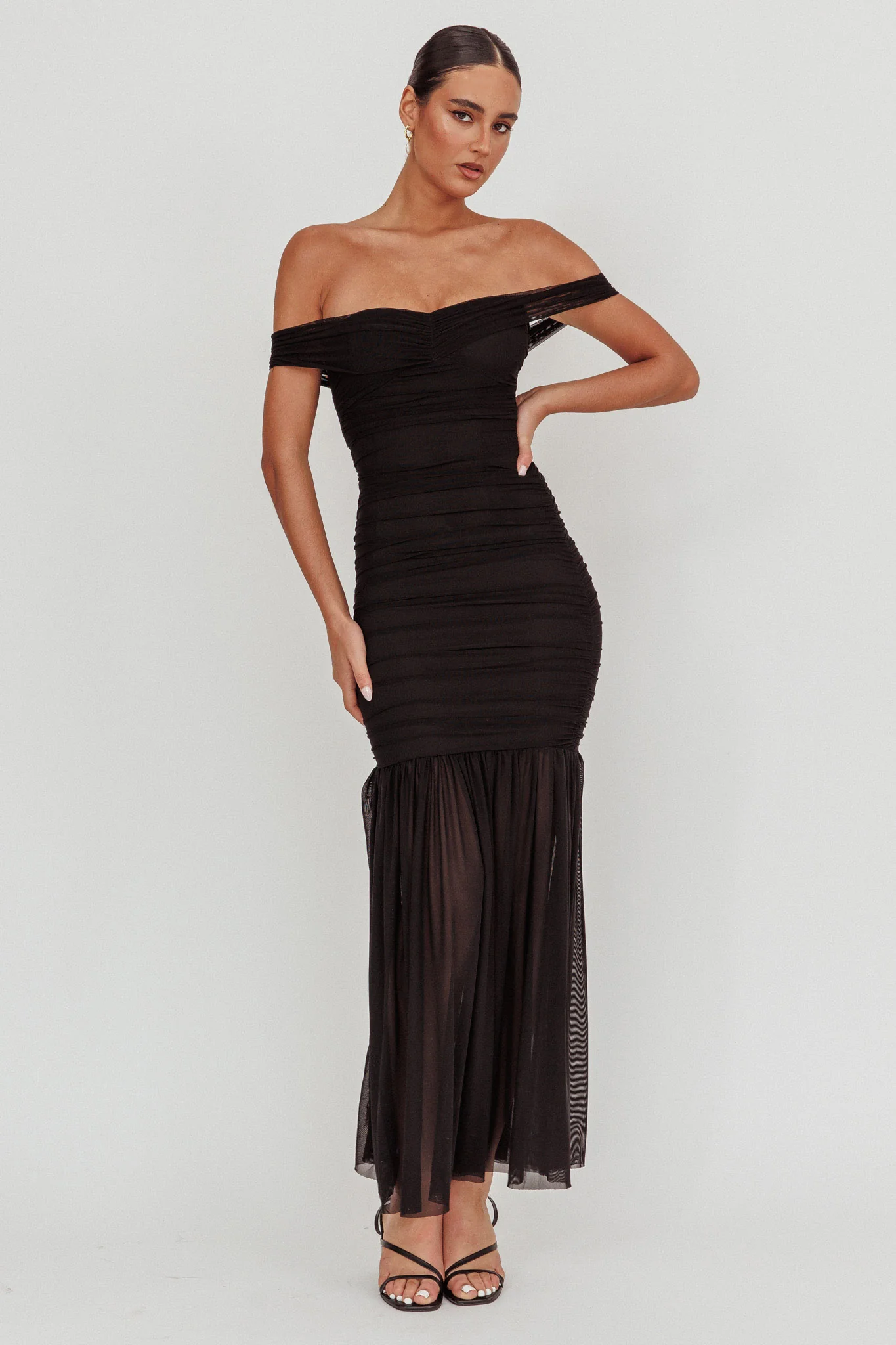 La Salle Off Shoulder Mesh Maxi Dress Black - Sonourner
