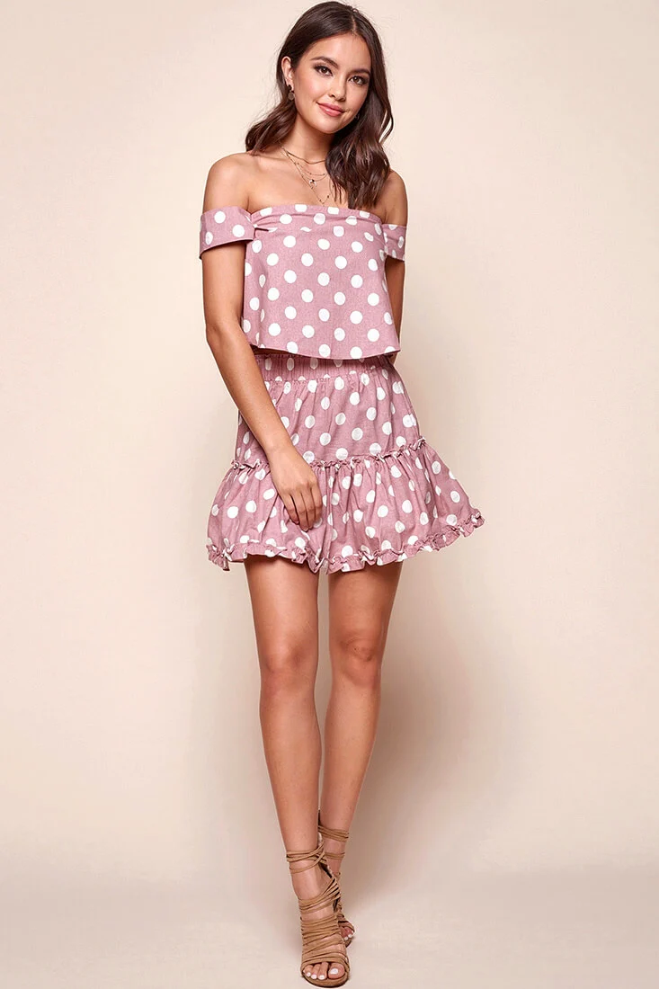 Alexi Polka Dot Mini Skirt Blush Pink - Sonourner