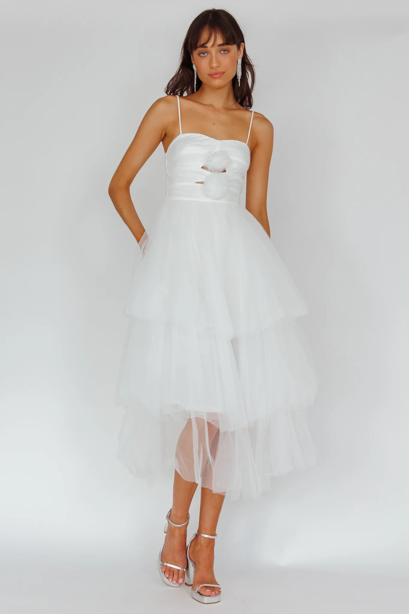 Seraphina Rose Bodice Tulle Midi Dress White - Sonourner
