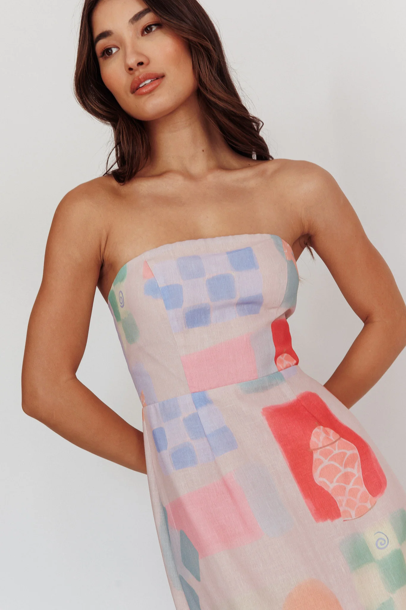 Eastern Sun Strapless Abstract Print Maxi Dress Multi - Sonourner