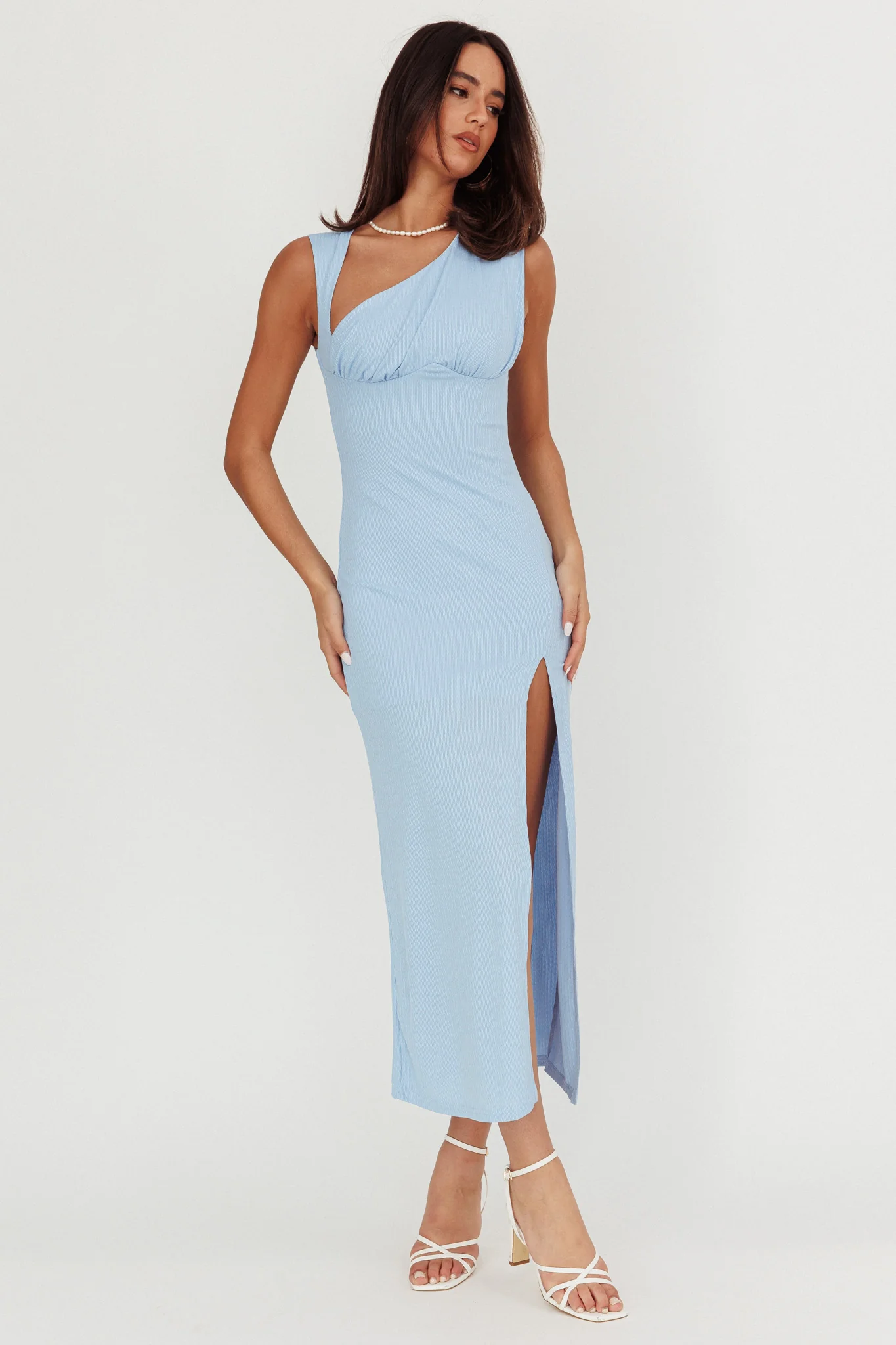 Daleela Asymmetric Neckline Maxi Dress Blue - Sonourner