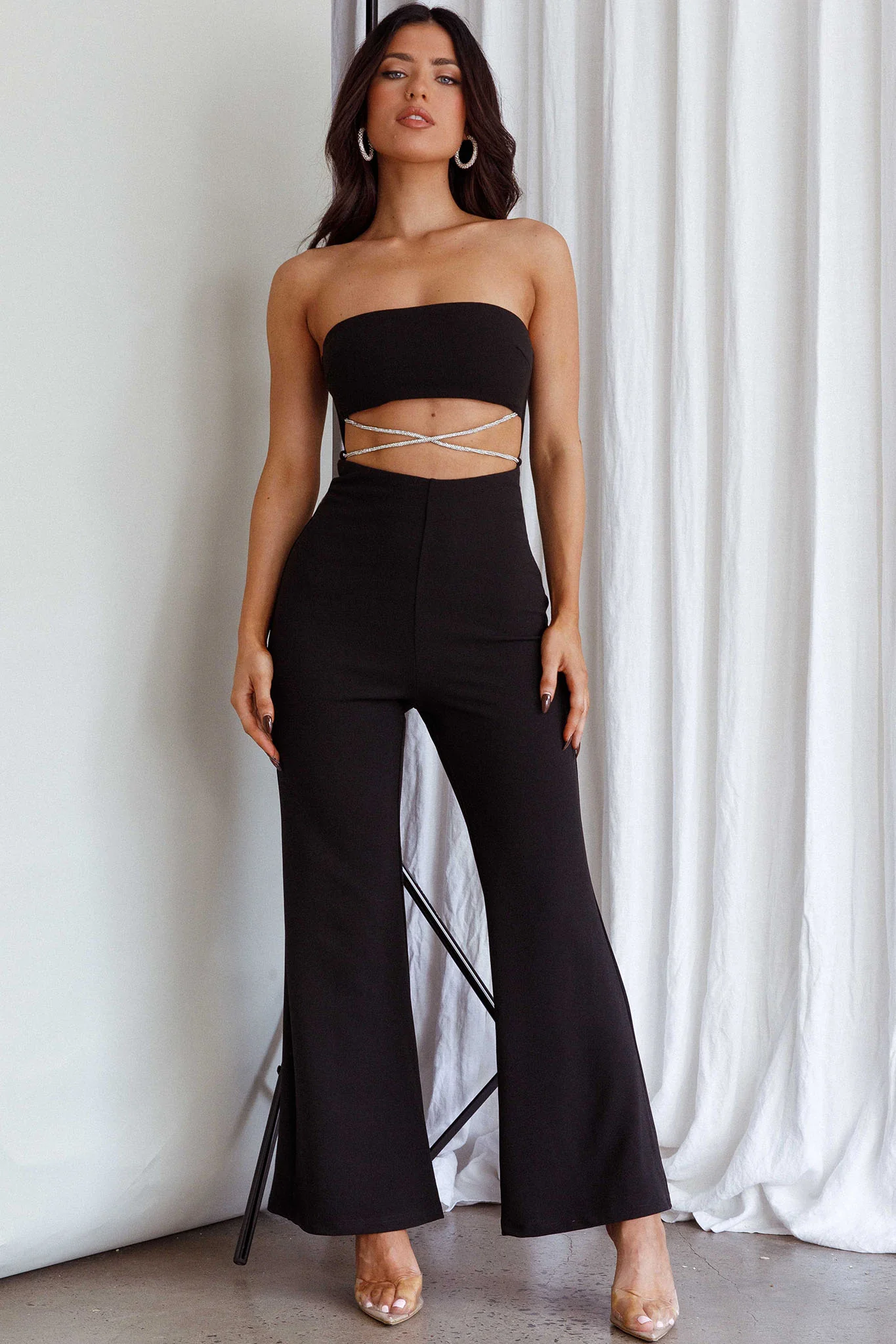 Nohemi Strapless Diamante Jumpsuit Black - Sonourner