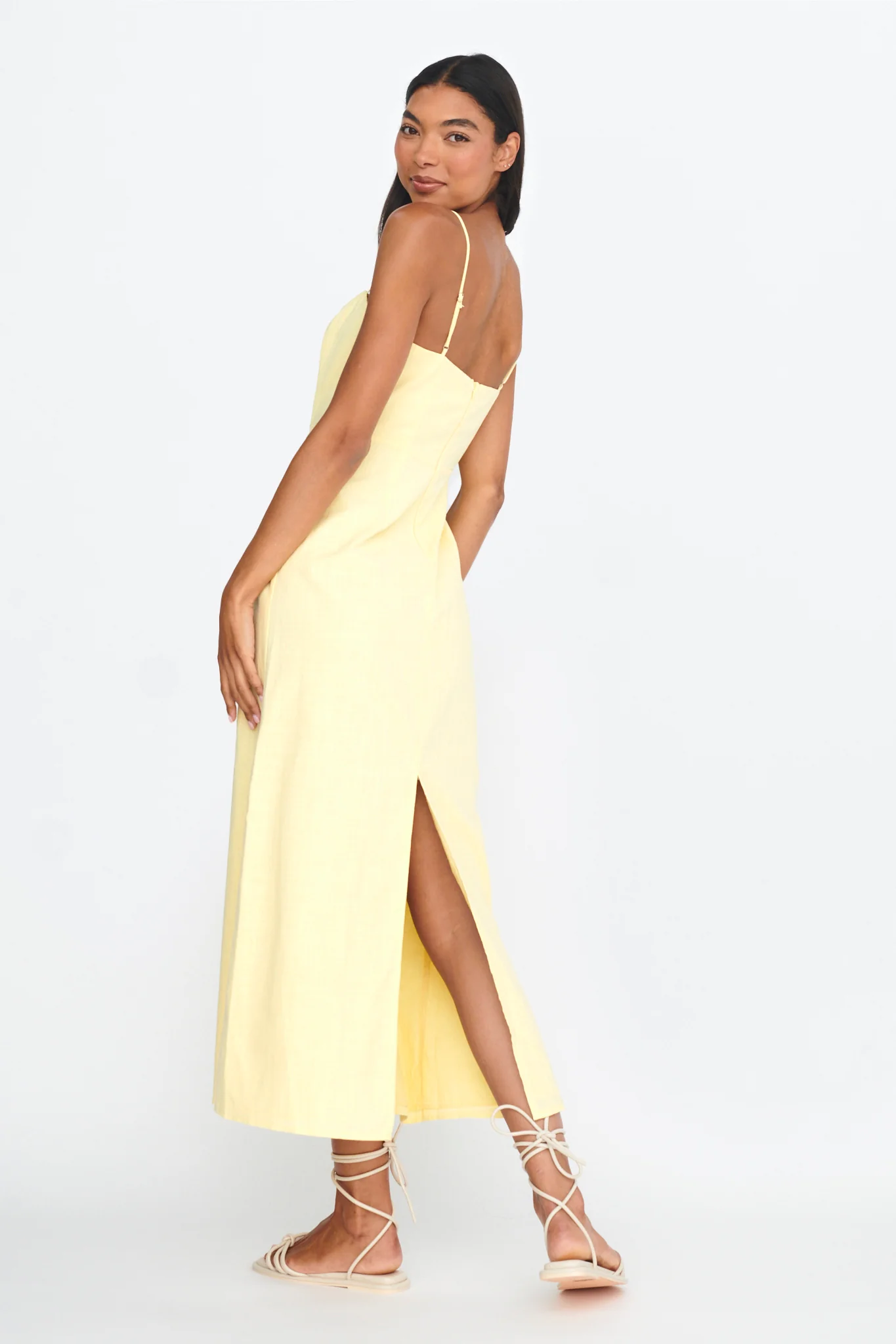 Light Hearted Square Neckline Maxi Dress Lemon - Sonourner