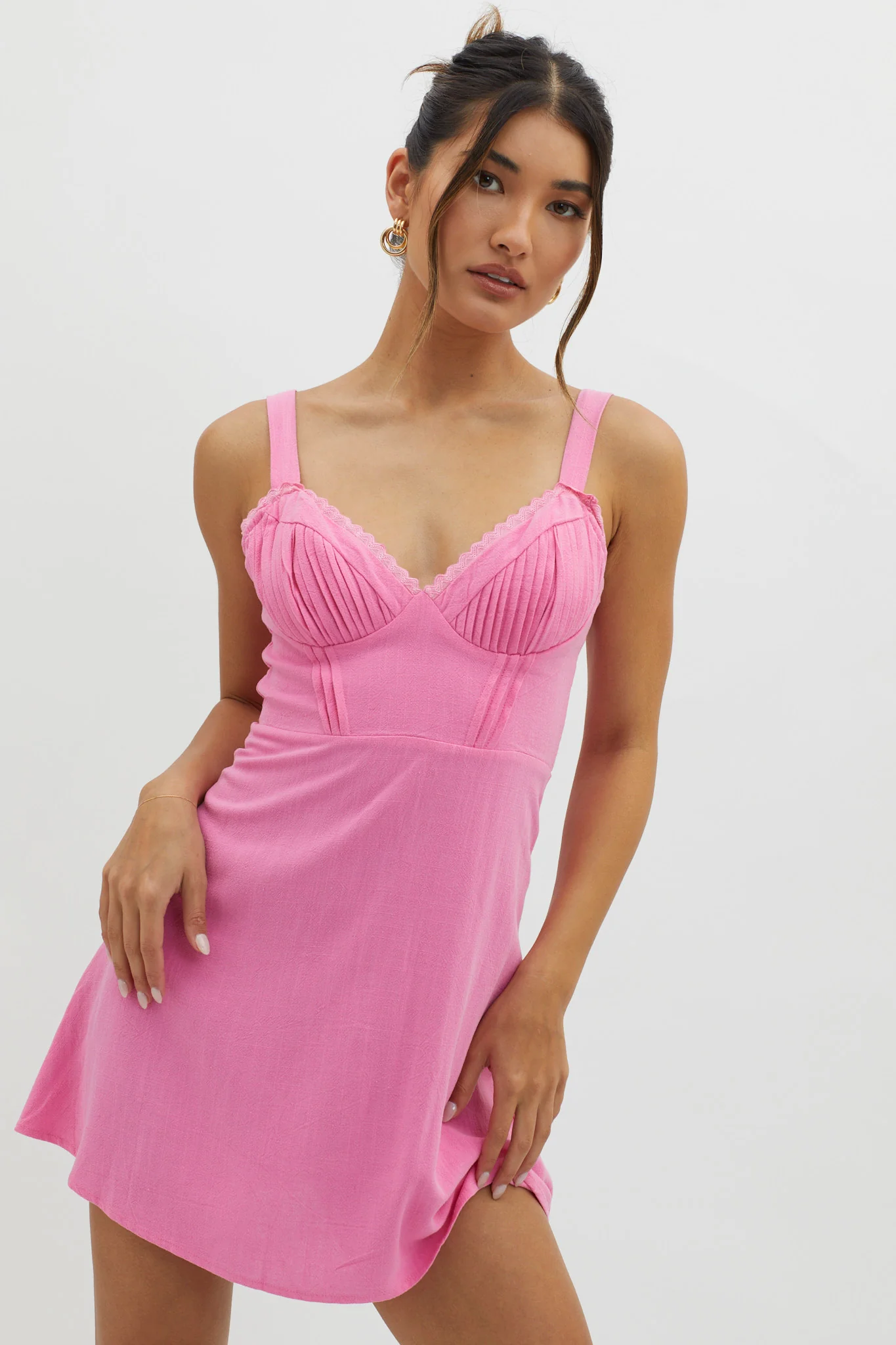 Day Dreamer Pintuck Pleat Mini Dress Hot Pink - Sonourner