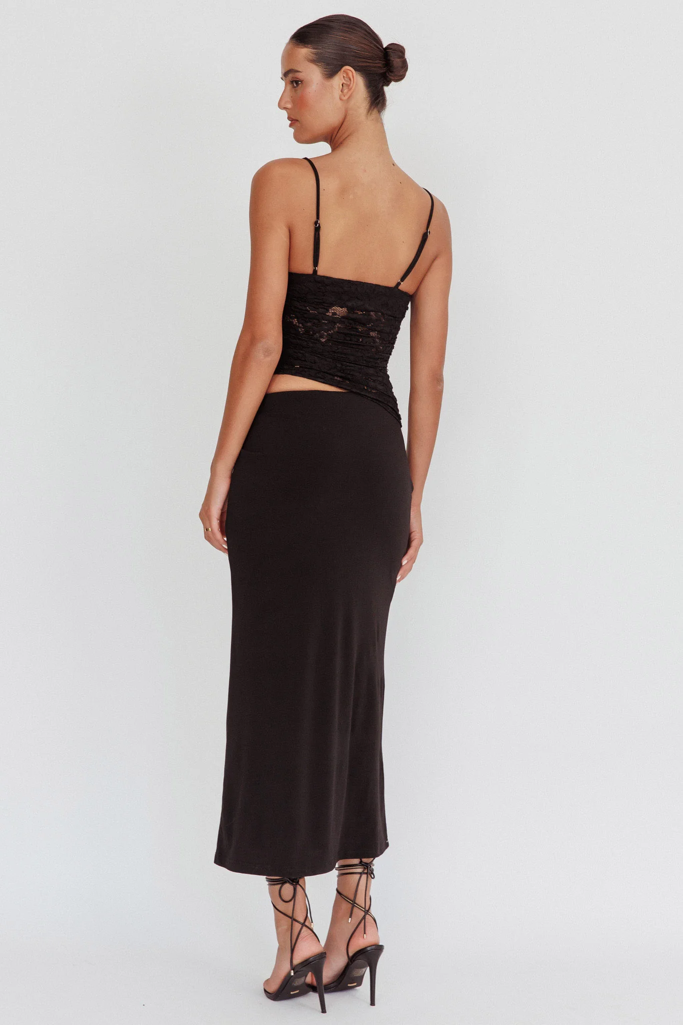 Lorely Lace Rosette Maxi Dress Top Black - Sonourner