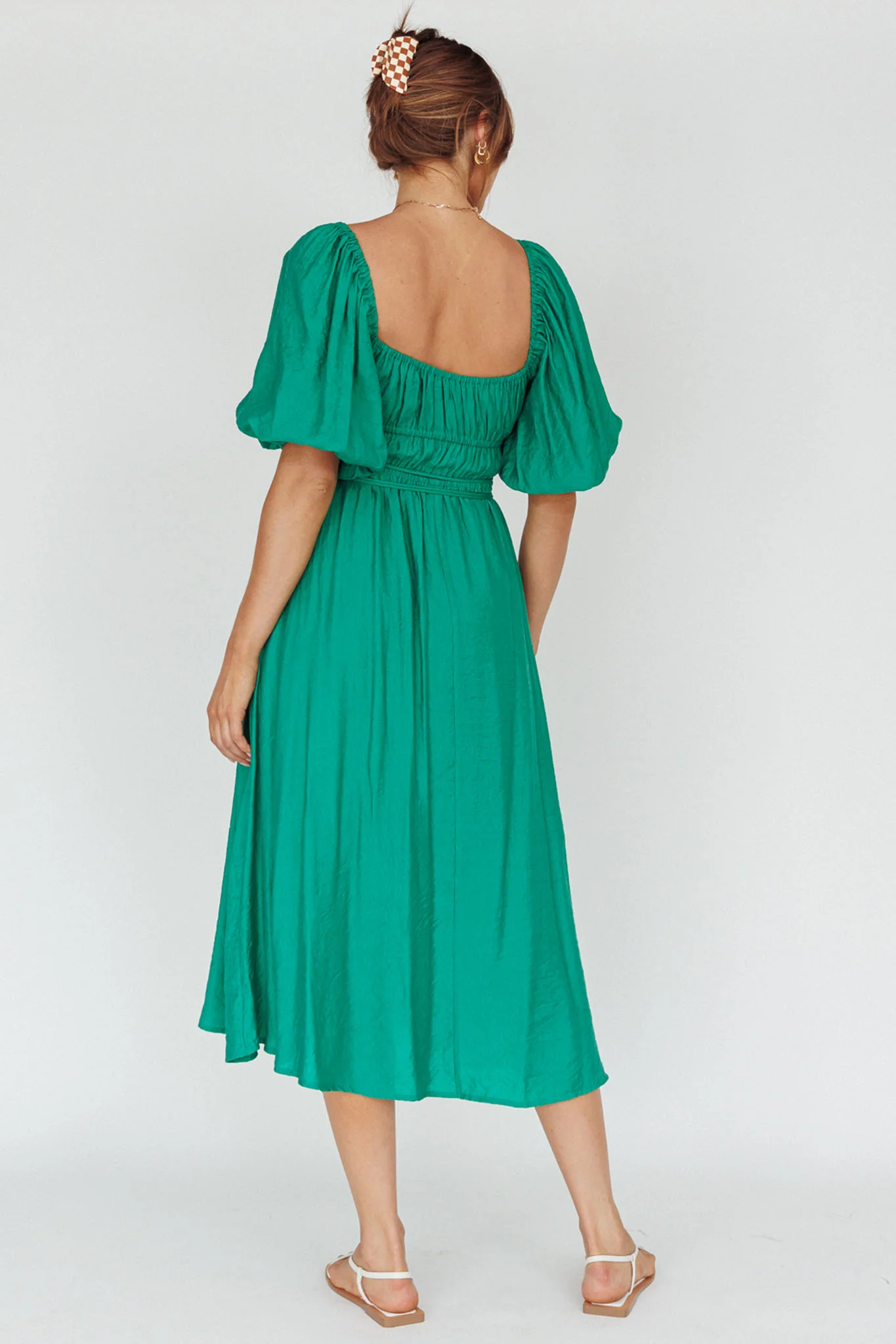 Lille Puff Sleeve Midi Dress Green - Sonourner