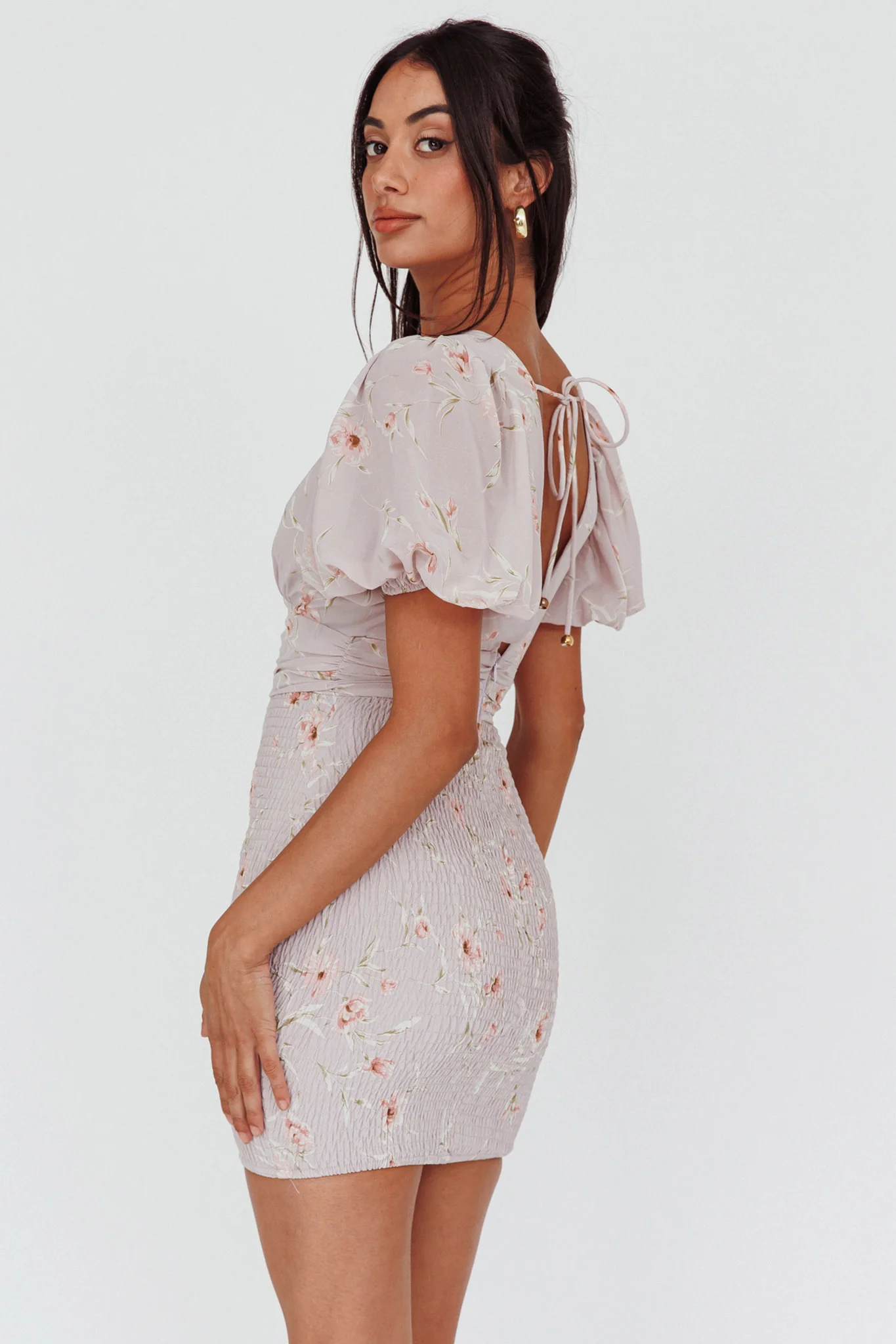 La Nena Shirred Mini Dress Floral Blush - Sonourner