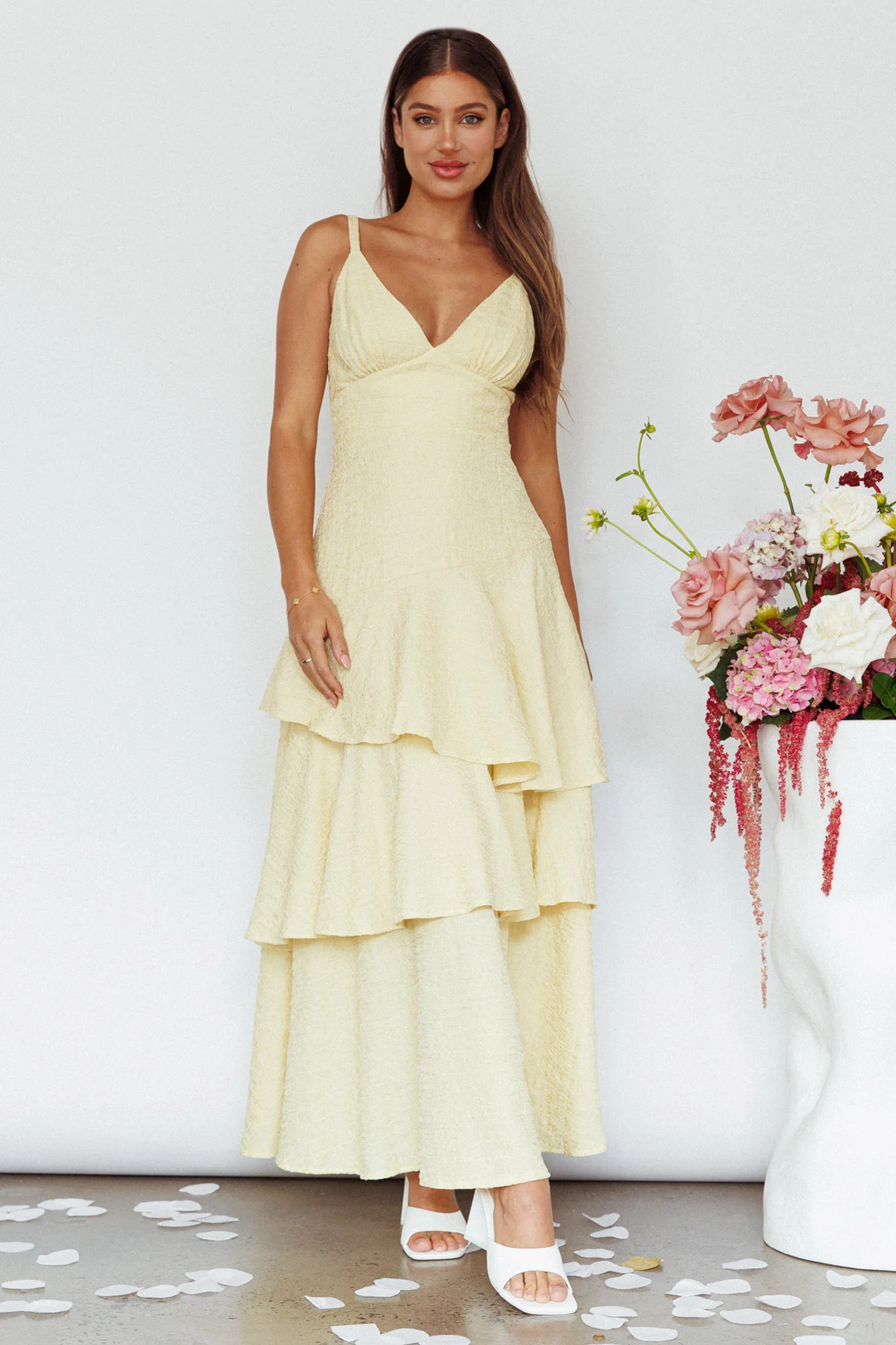 New Vibes Layered Hem Maxi Dress Lemon - Sonourner