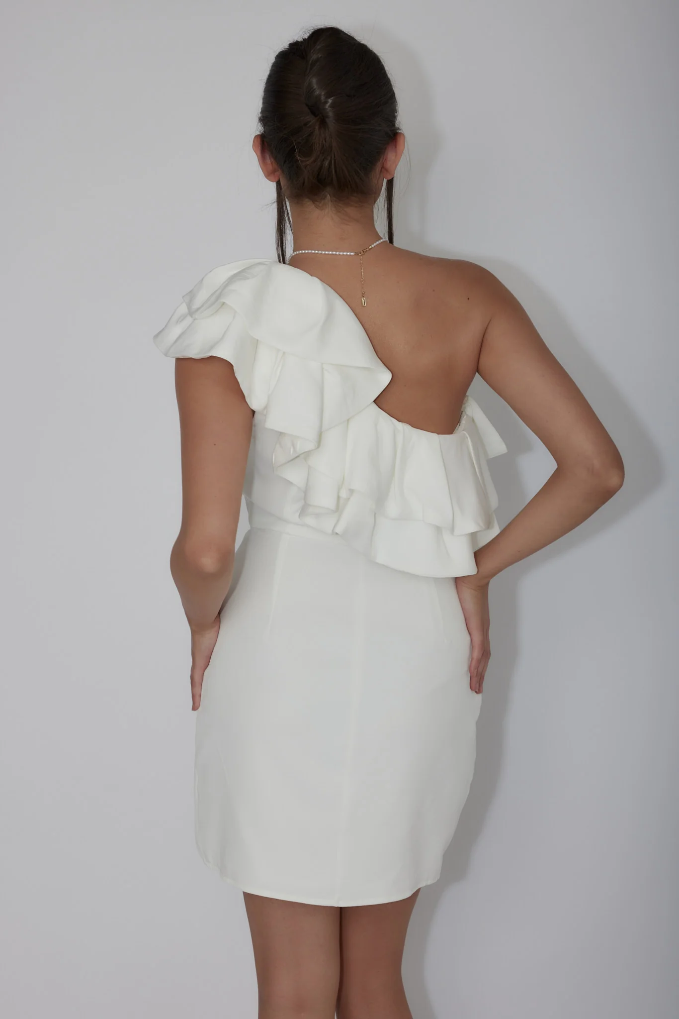 Midnight Star One-Shoulder Ruffle Mini Dress Off White - Sonourner