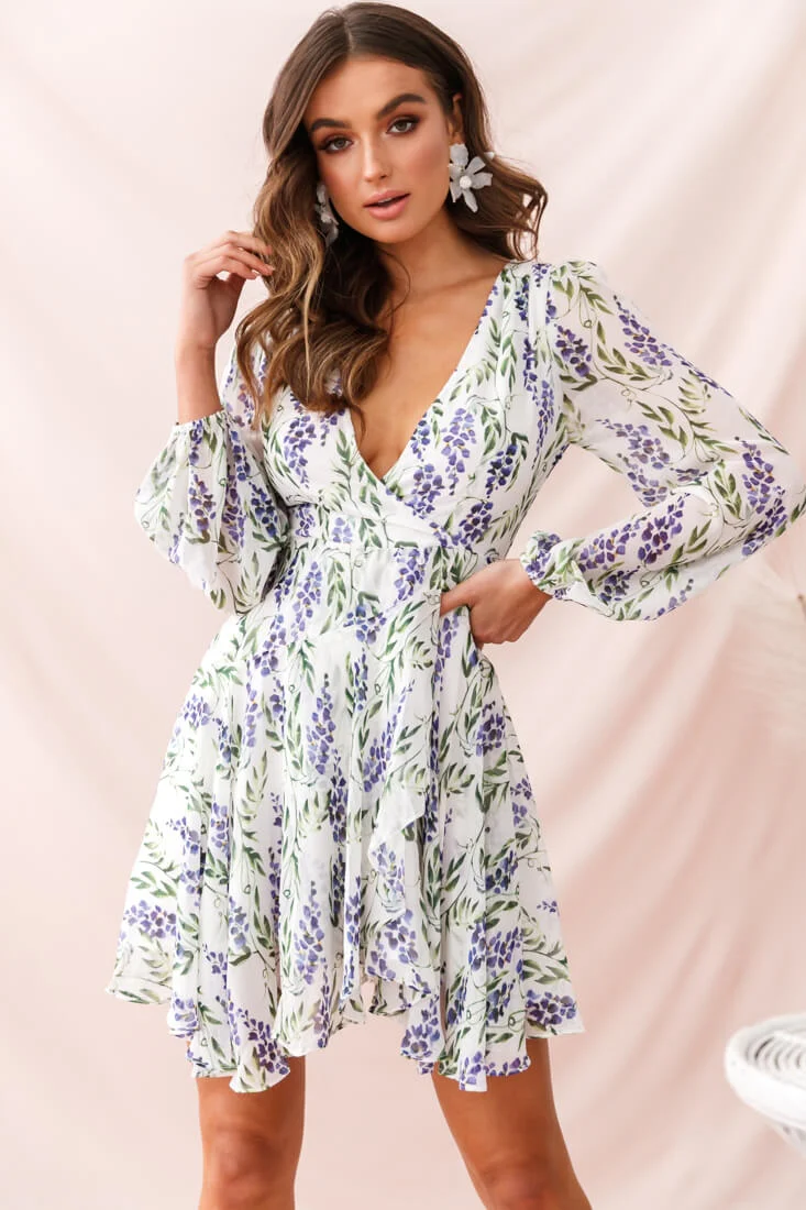 Wisteria Lane Long Sleeve Tea Dress White - Sonourner