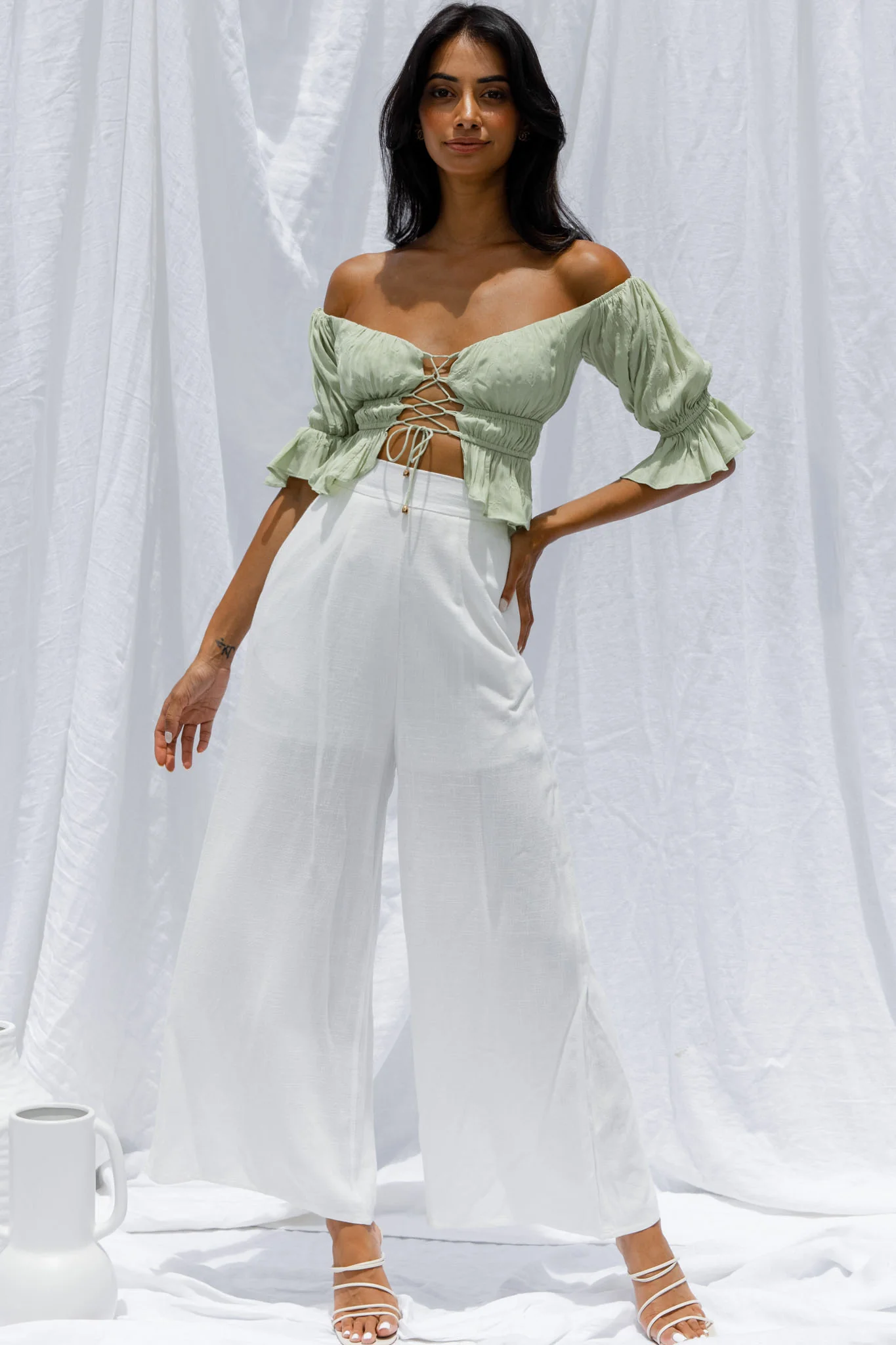 La Romana High Waisted Wide Leg Pants White - Sonourner