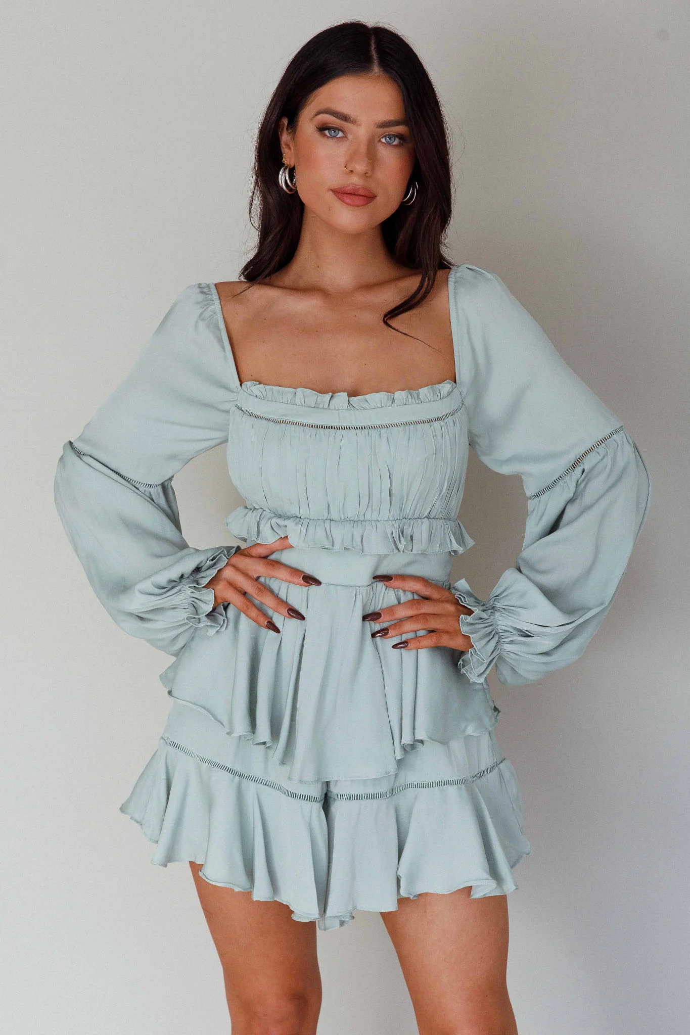 Alabama Long Sleeve Satin Romper Pistachio - Sonourner