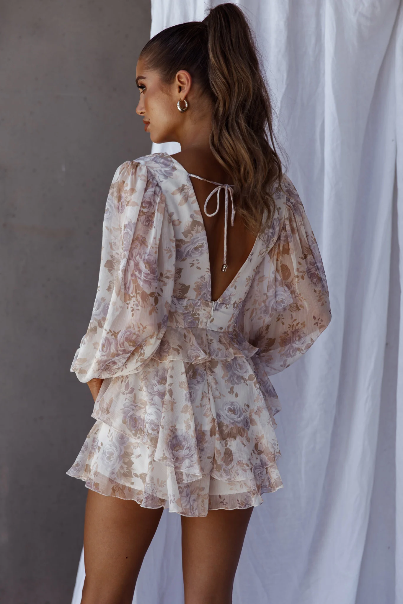 La Nena Frill Trim Flounce Romper Floral Cream - Sonourner