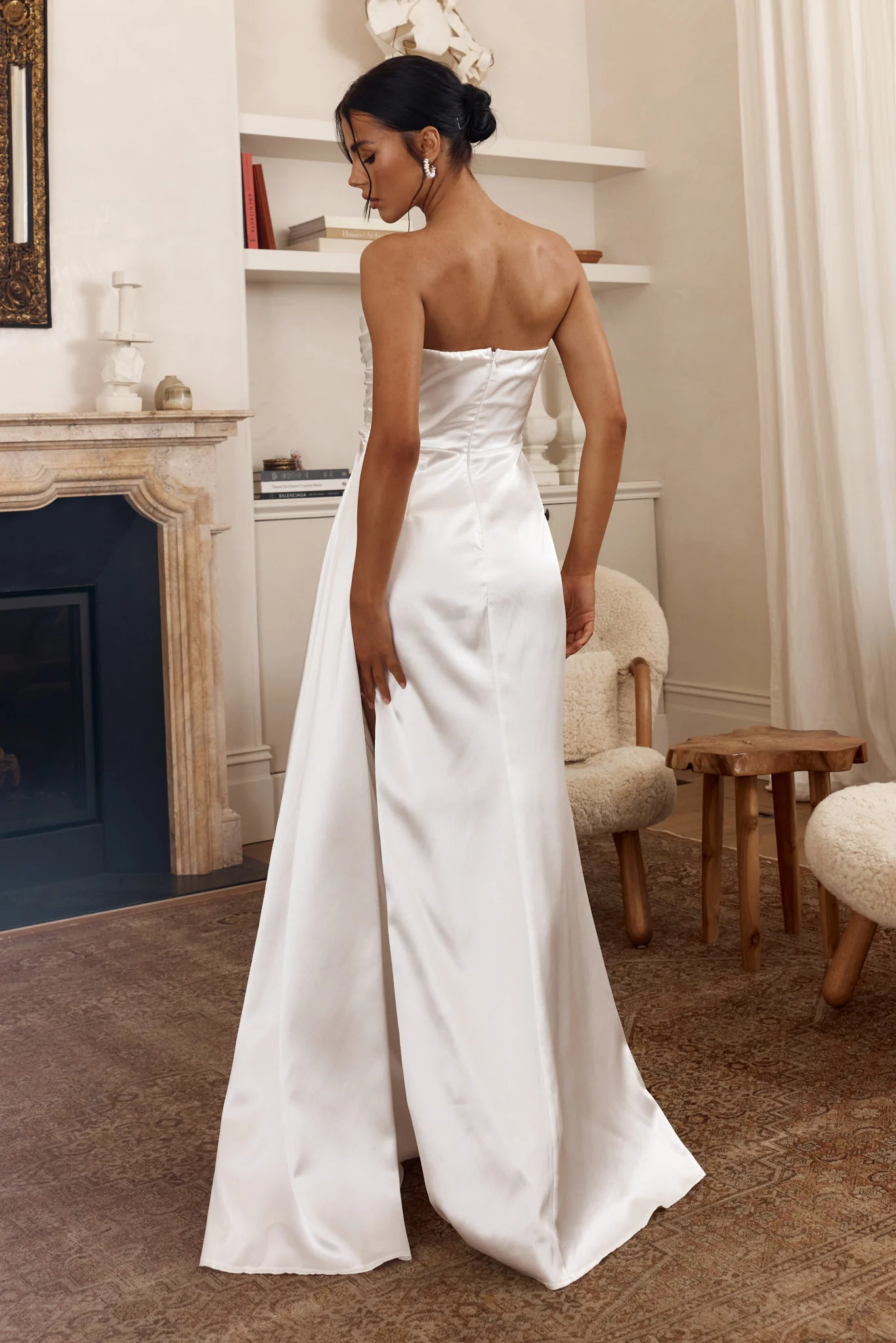 Ahava Sweetheart Applique Satin Maxi Dress White - Sonourner