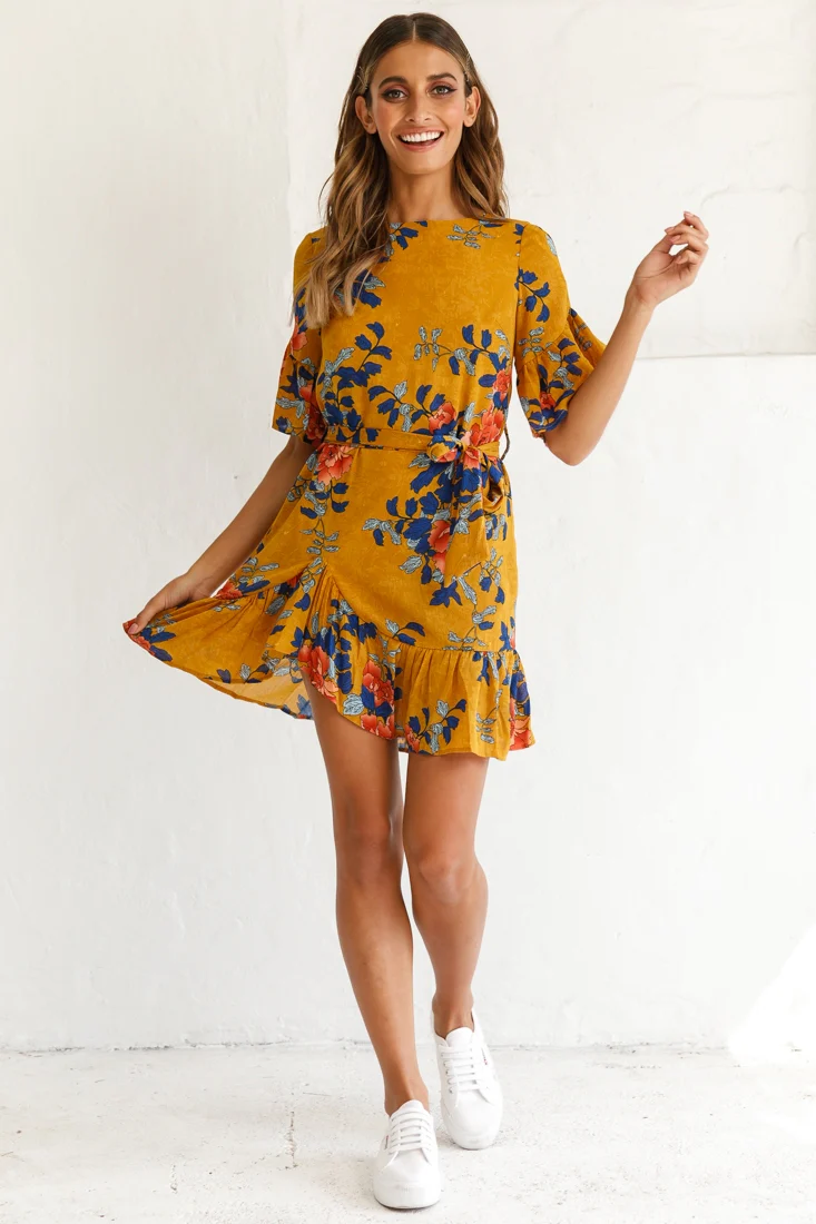 Azealia Floral Wrap Dress Mustard - Sonourner