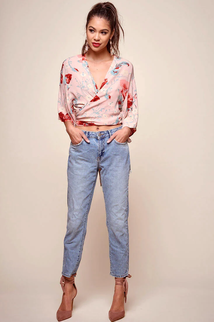 Rivera Waist Tie Floral Top Pink - Sonourner