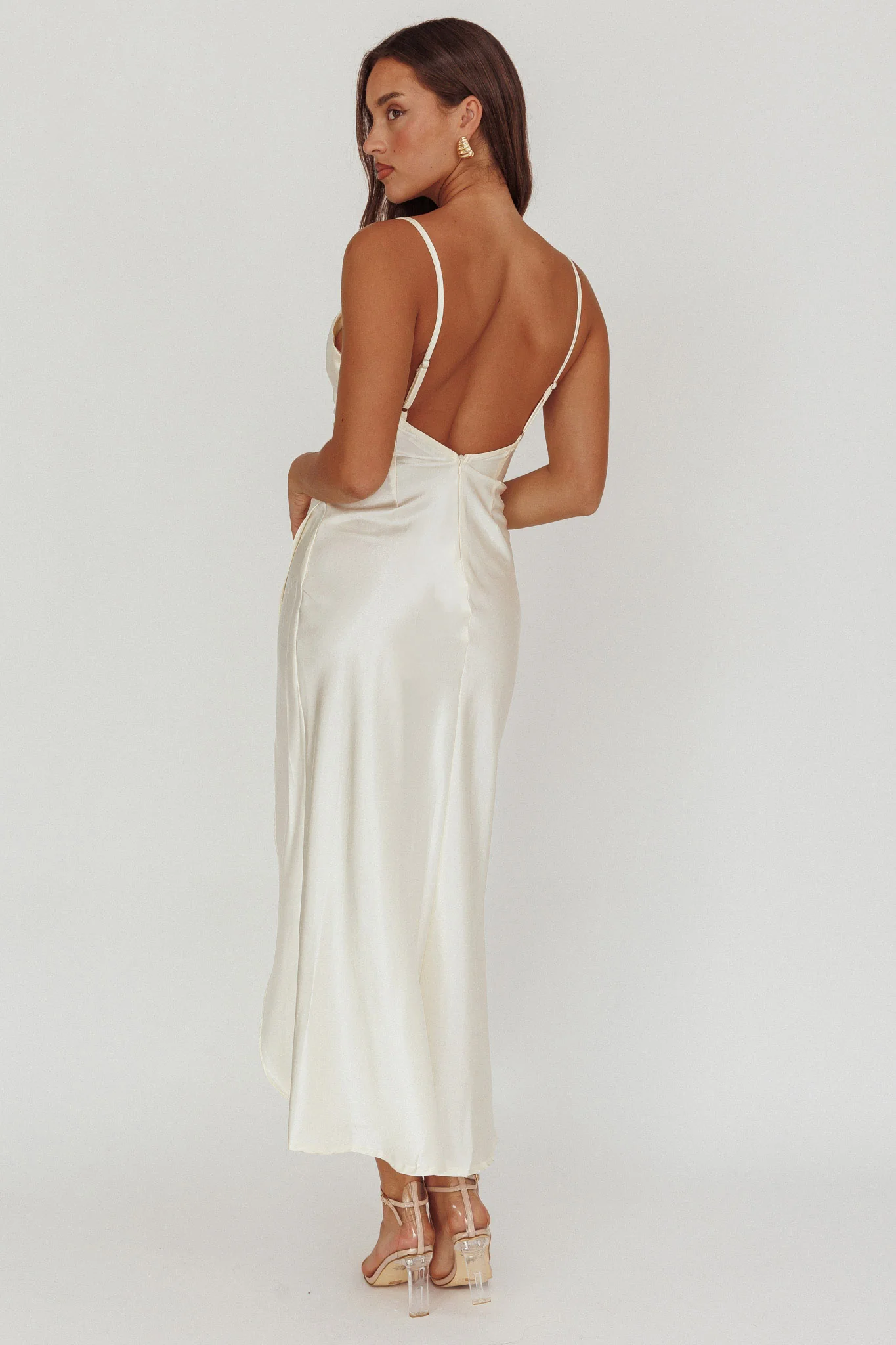 Hey Girl Long Satin Cowl Neck Dress Champagne - Sonourner