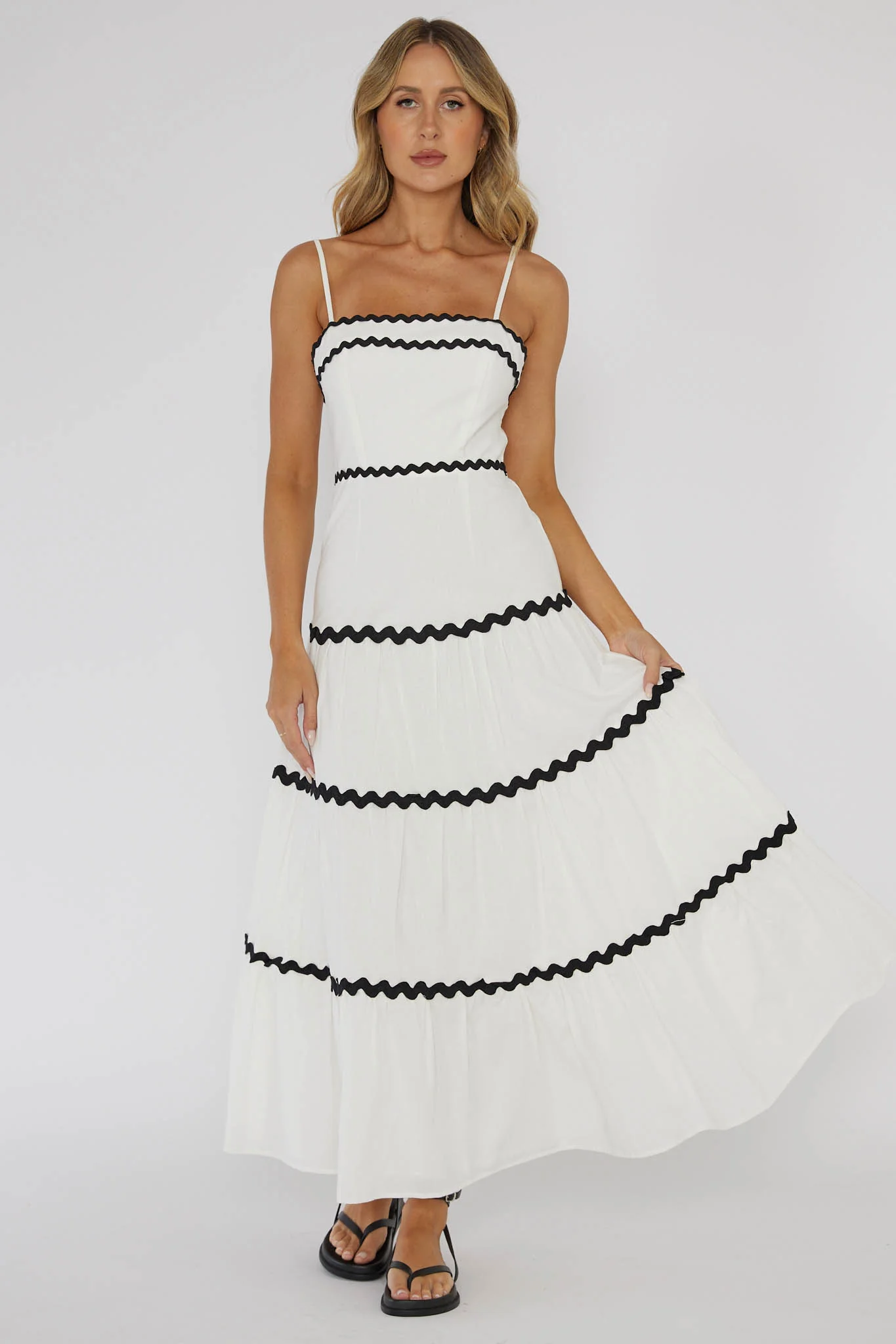 Confidante Ric Rac Trim Maxi Dress White - Sonourner