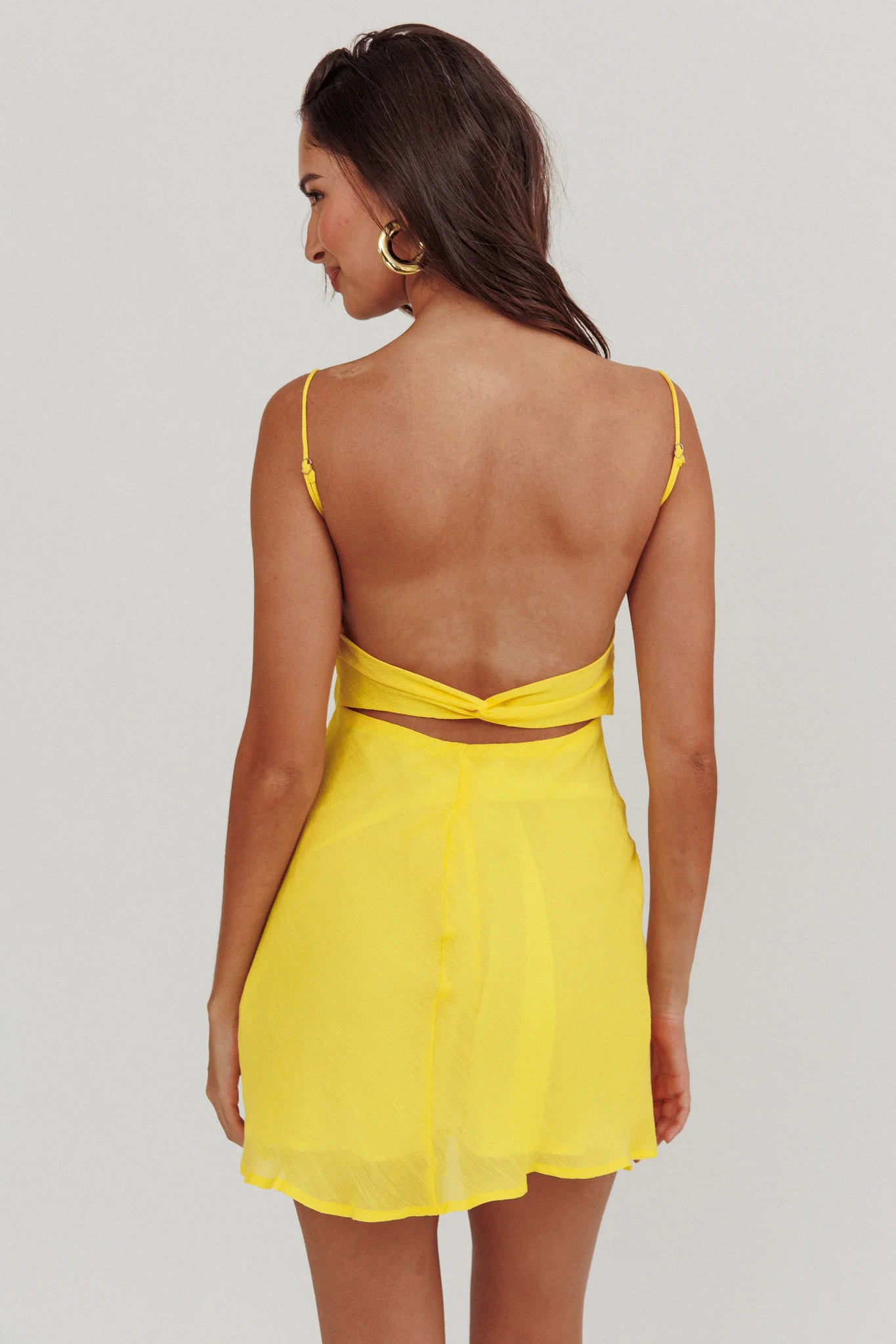 Nerida Twist Back Mini Dress Lemon - Sonourner