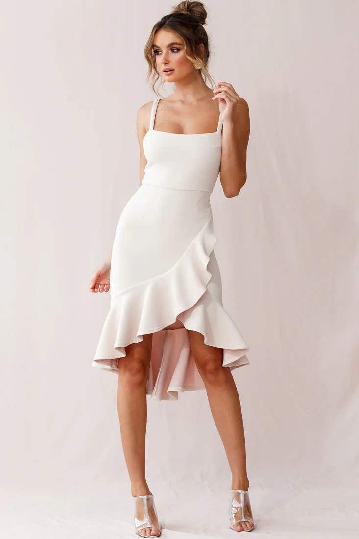 Cartagena High-Low Asymmetric Salsa Dress Beige - Sonourner