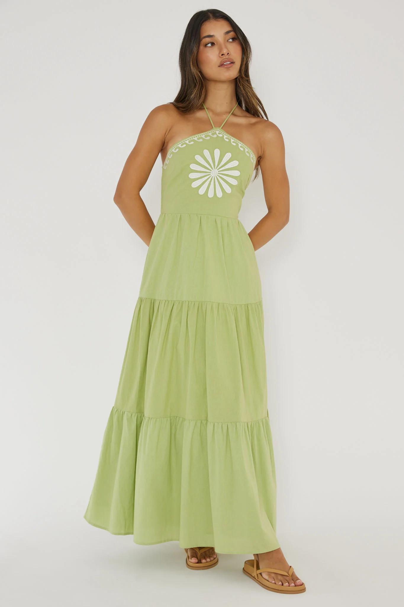 Life Elixir Halterneck Embroidered Maxi Dress Green - Sonourner