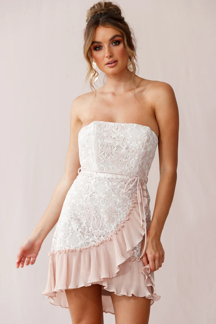 Banksia Lace Bandeau Wrap Dress Nude - Sonourner