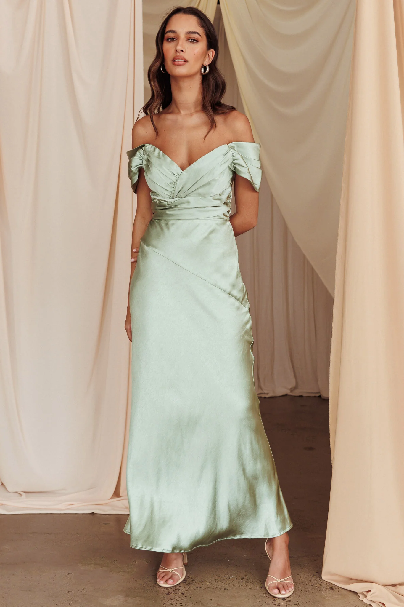 Katrina Off Shoulder Maxi Dress Pistachio - Sonourner