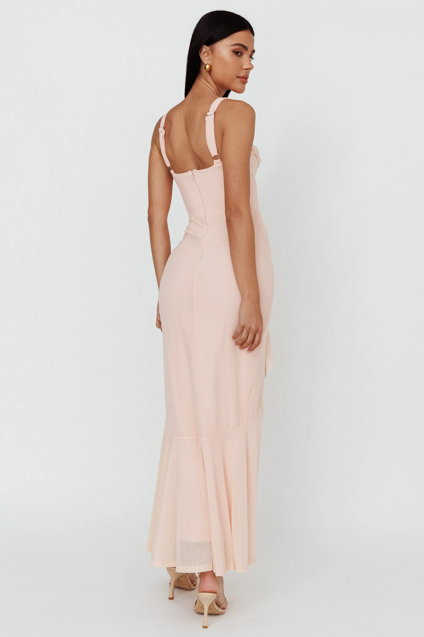 Hollianna Ruffle Trim Split Maxi Dress Champagne - Sonourner