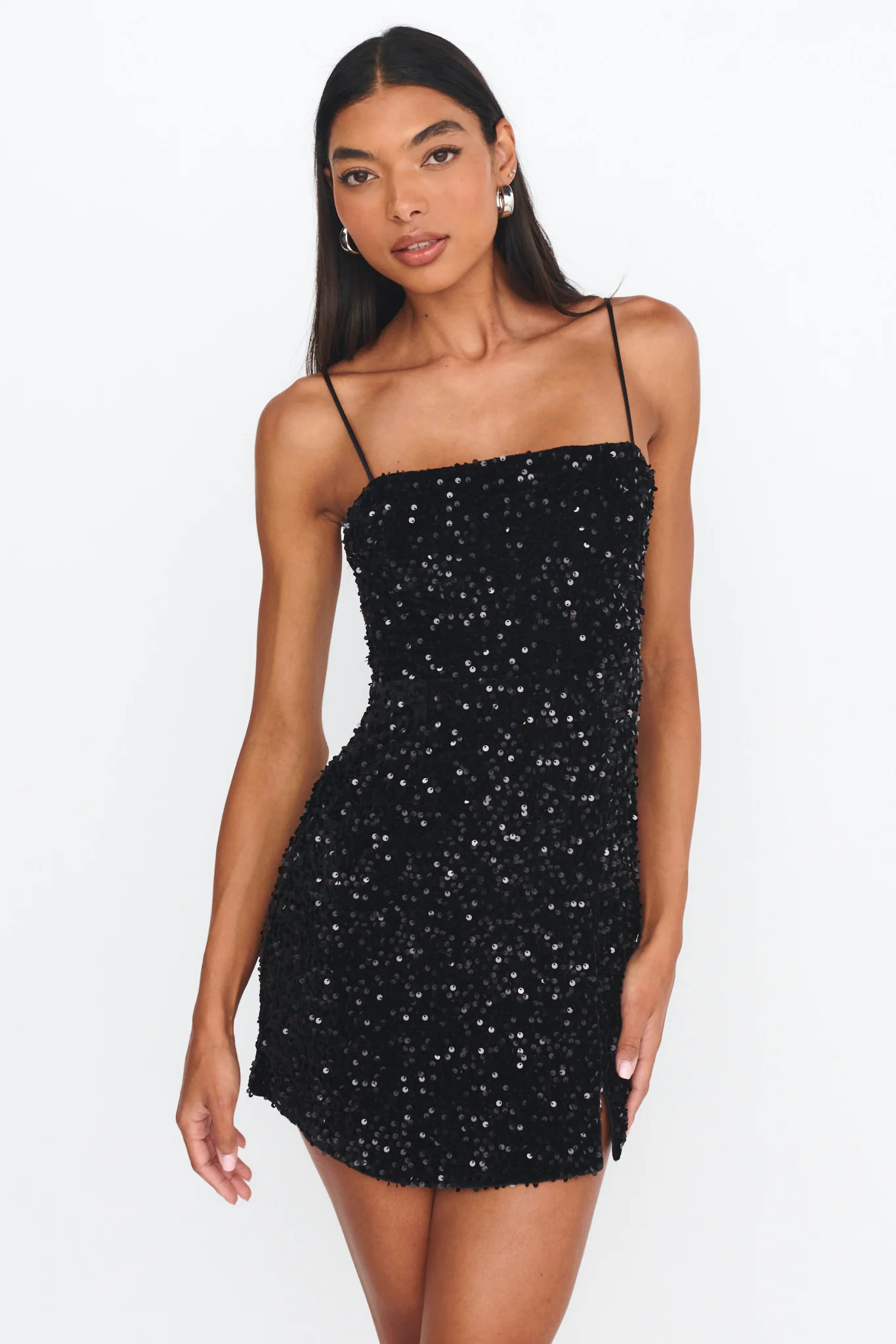 Atlanta Square Neckline Sequin Dress Black - Sonourner