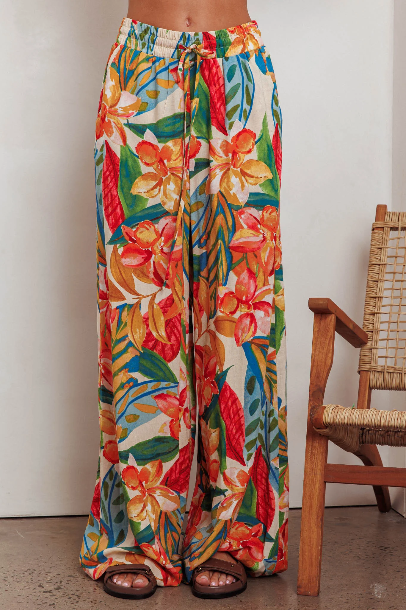 Marula Wide Leg Drawstring Pants Botanical - Sonourner