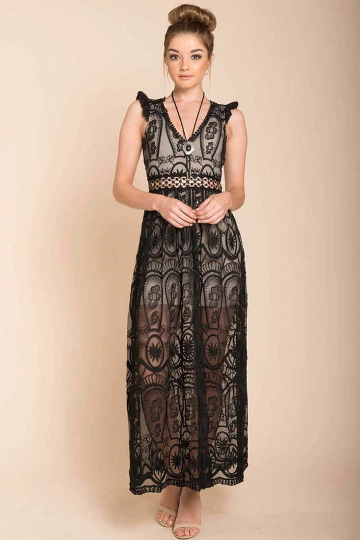 London Bohemian Glamour Maxi Dress Black - Sonourner