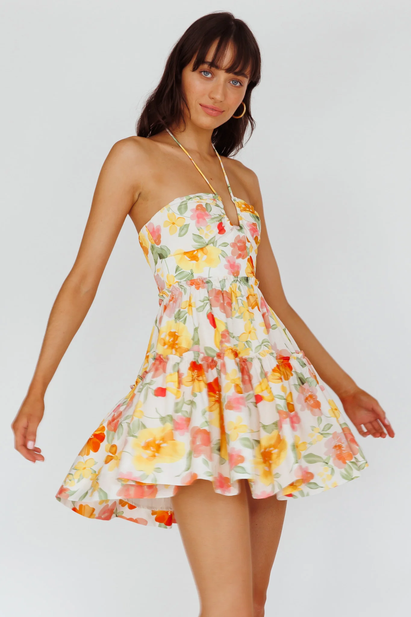 Horizons Frill Trim Mini Dress Floral Yellow - Sonourner