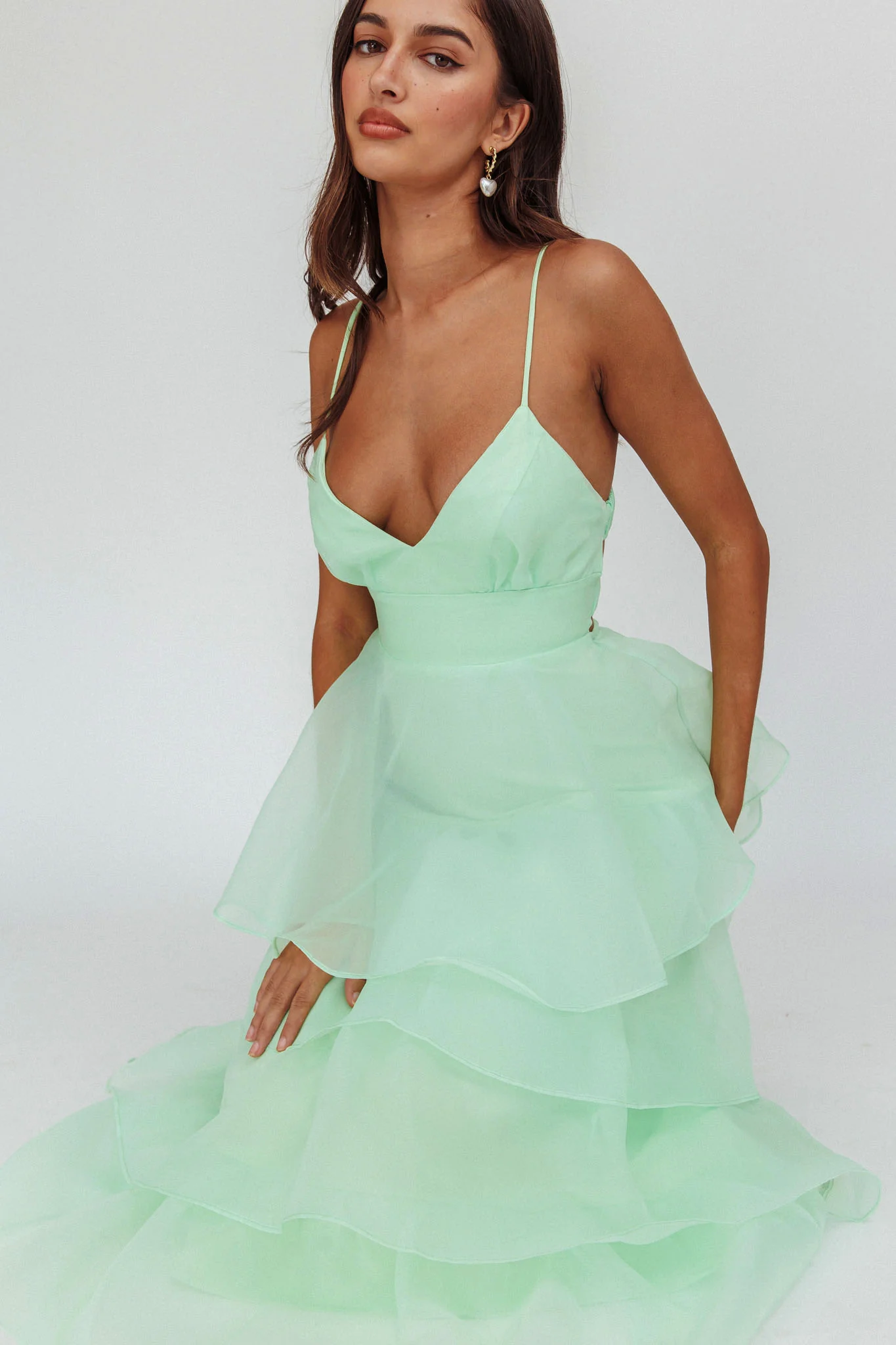Made For You Tiered Ruffle Midi Dress Mint - Sonourner