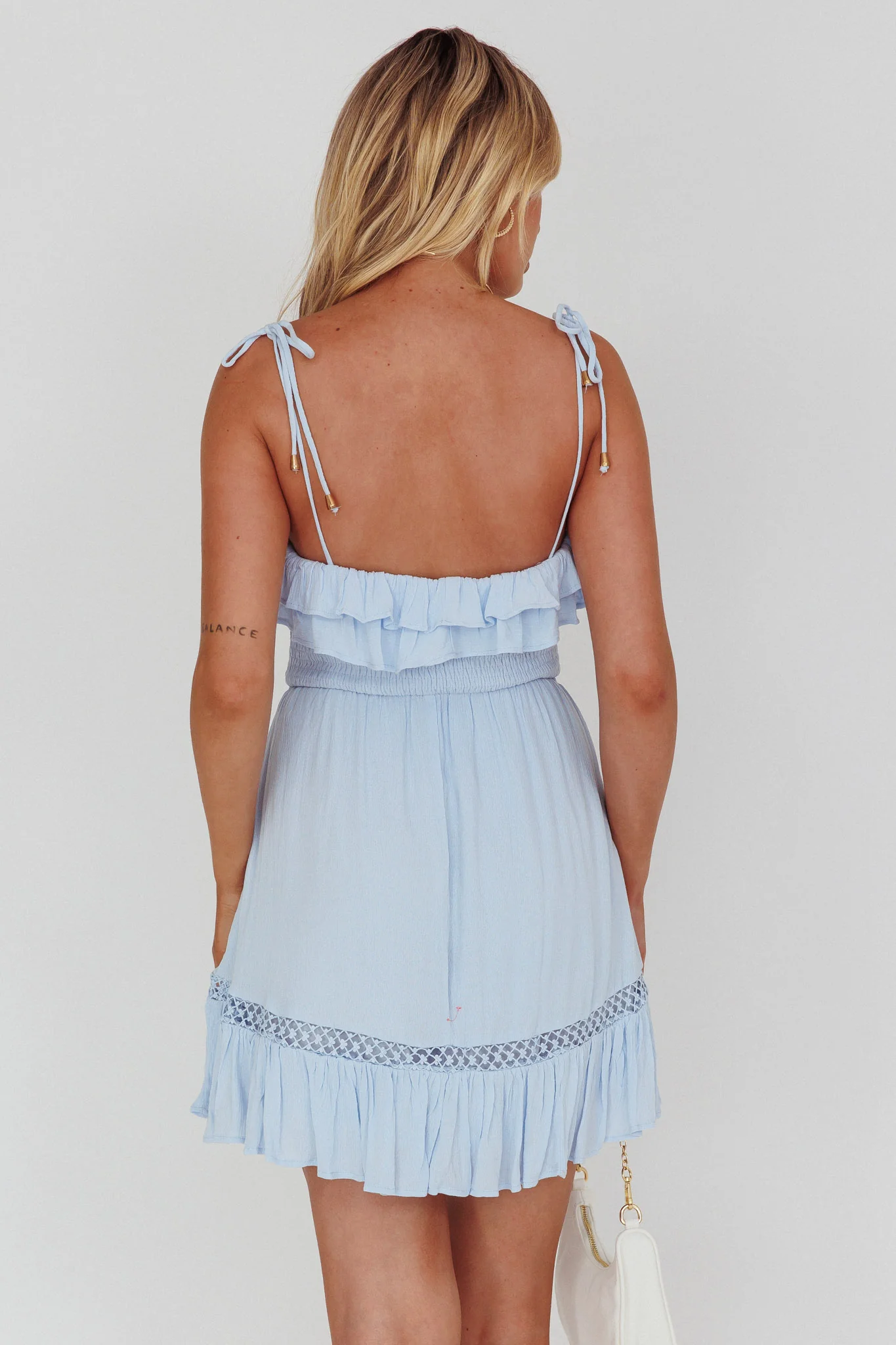 Daydream Shirred Bust Frill Trim Mini Dress Ice Blue - Sonourner