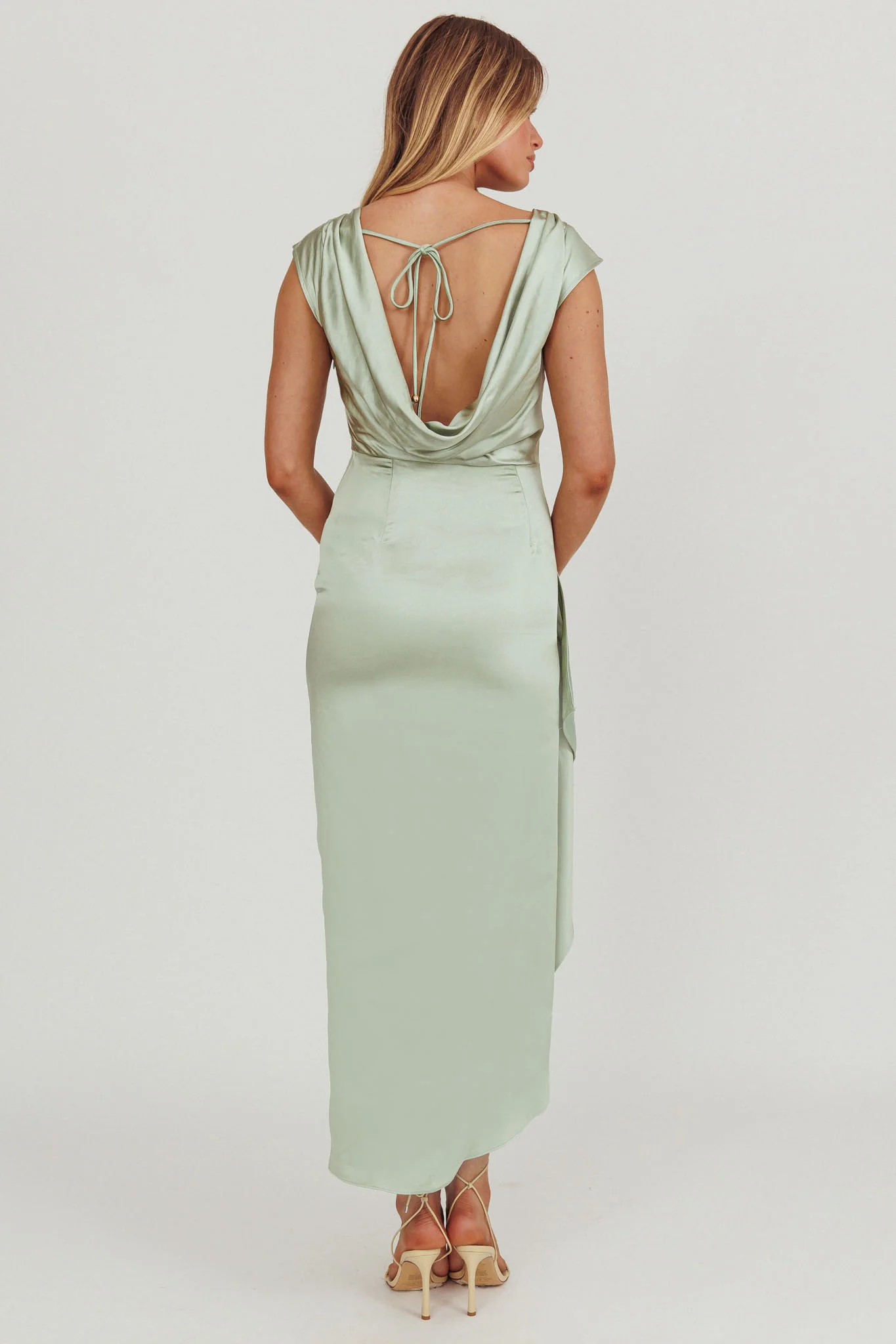 Grecian Cap Sleeve Cowl Back Dress Sage - Sonourner